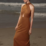 Aurora Dress - Golden Brown Silk Noil - Heidi Merrick