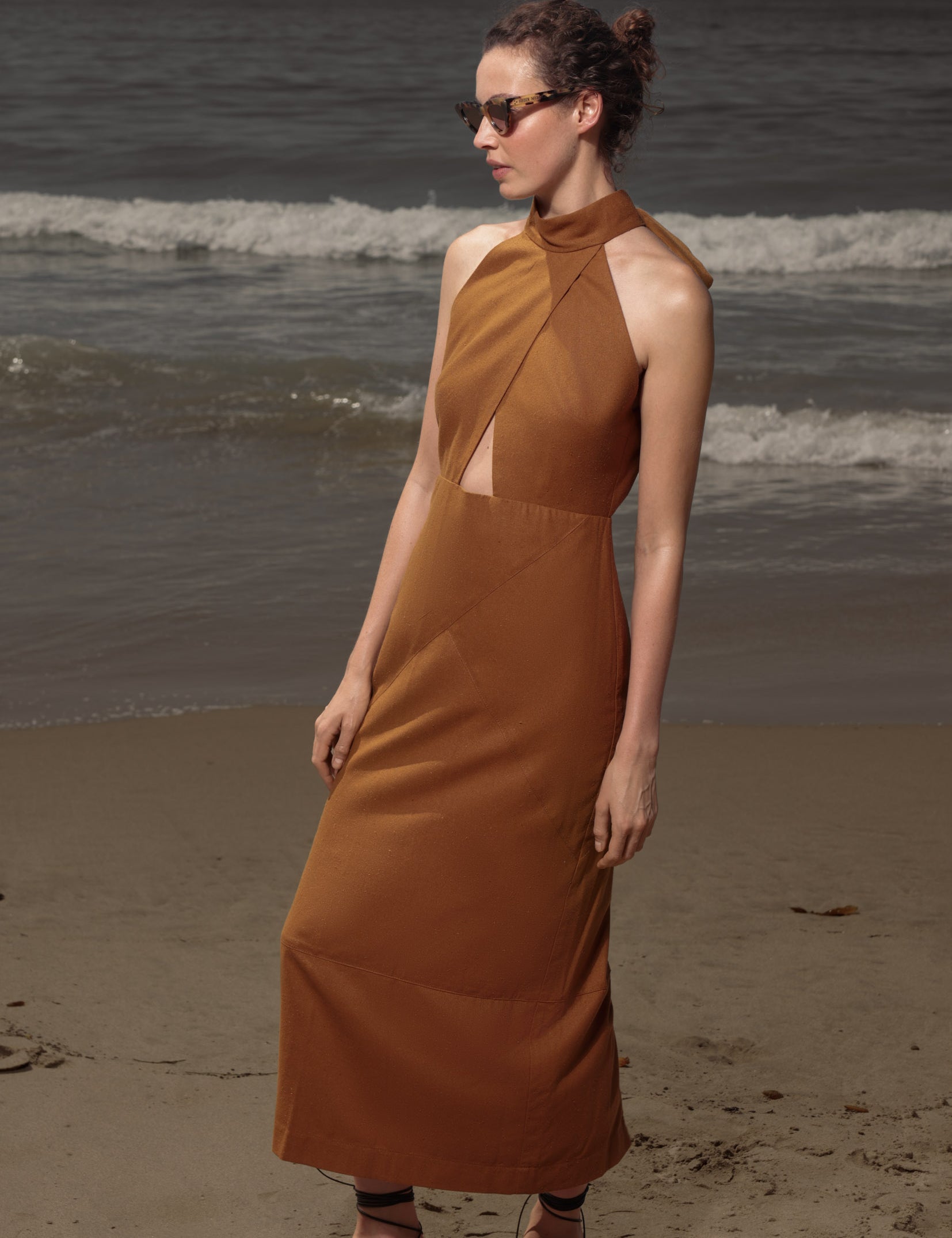 Aurora Dress - Golden Brown Silk Noil - Heidi Merrick