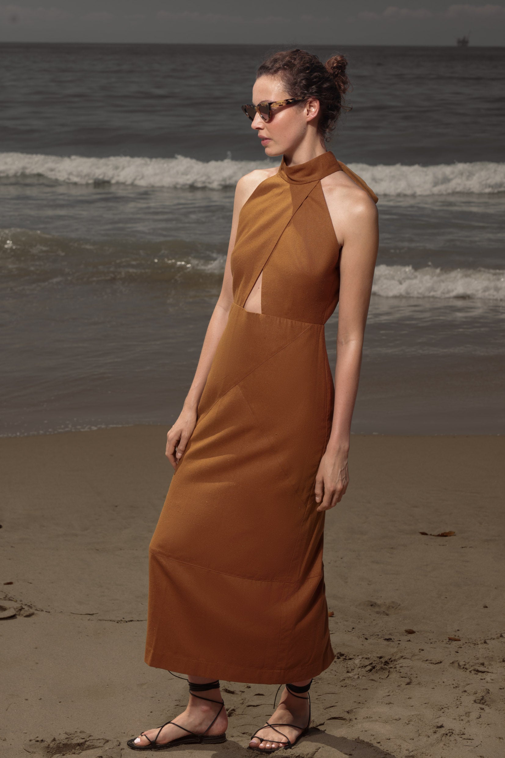 Aurora Dress - Golden Brown Silk Noil - Heidi Merrick