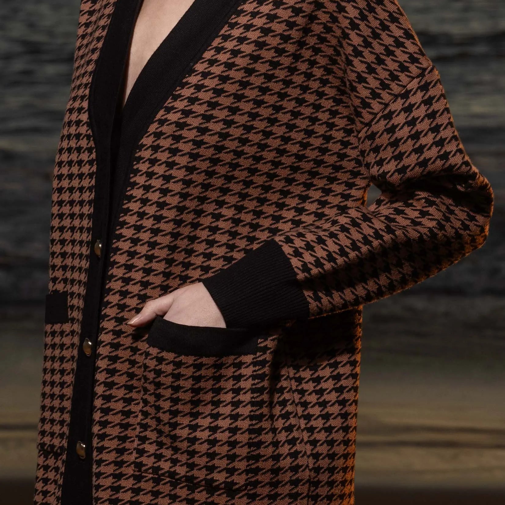 Fanny Cardigan - Chocolate Houndstooth - Heidi Merrick