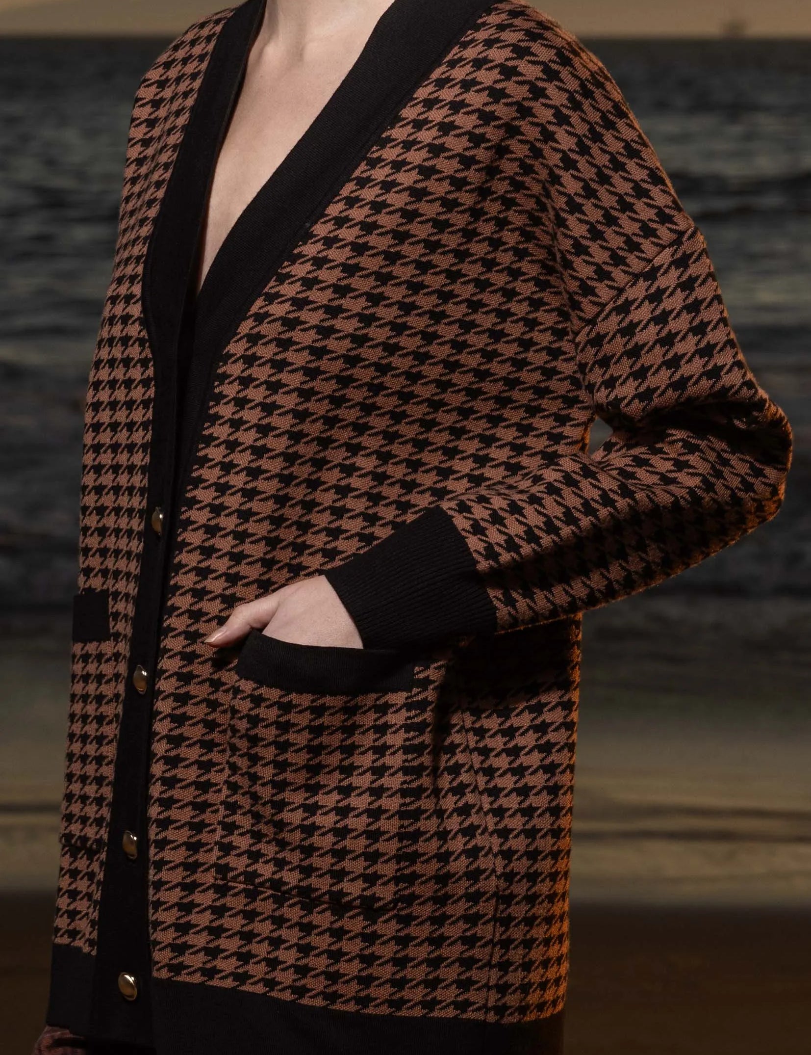 Fanny Cardigan - Chocolate Houndstooth - Heidi Merrick