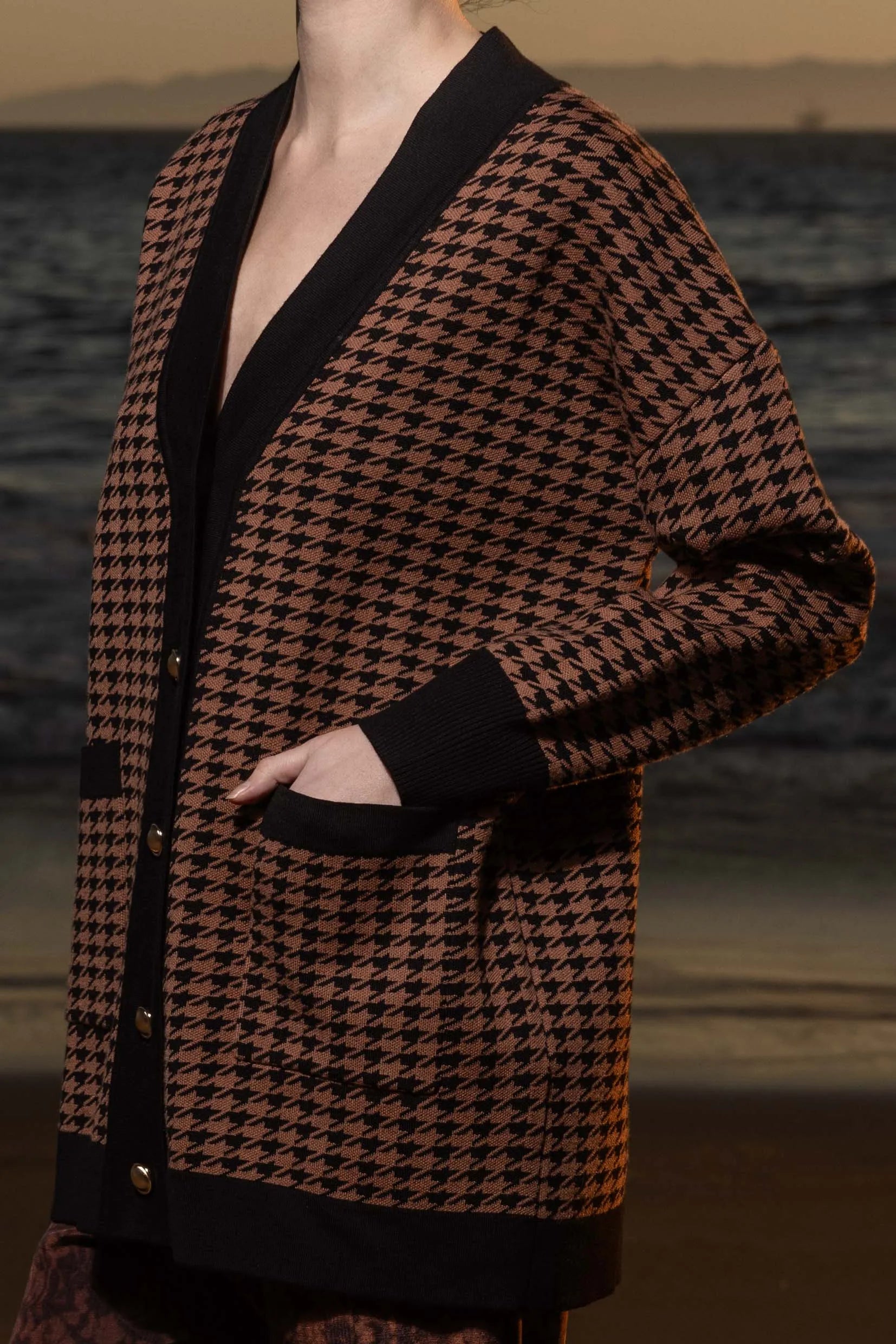 Fanny Cardigan - Chocolate Houndstooth - Heidi Merrick