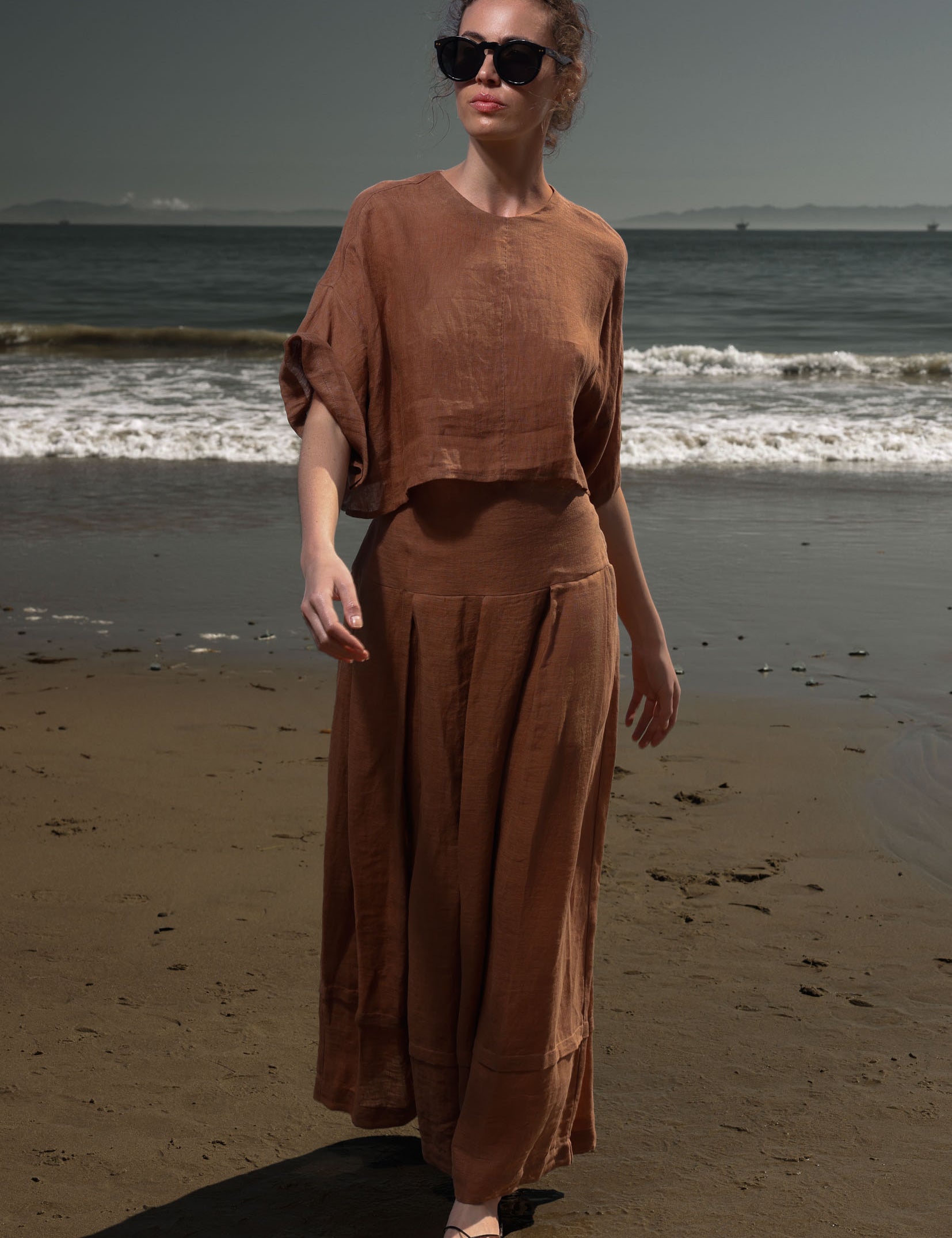 Marbella Skirt - Sable Tissue Linen - Heidi Merrick