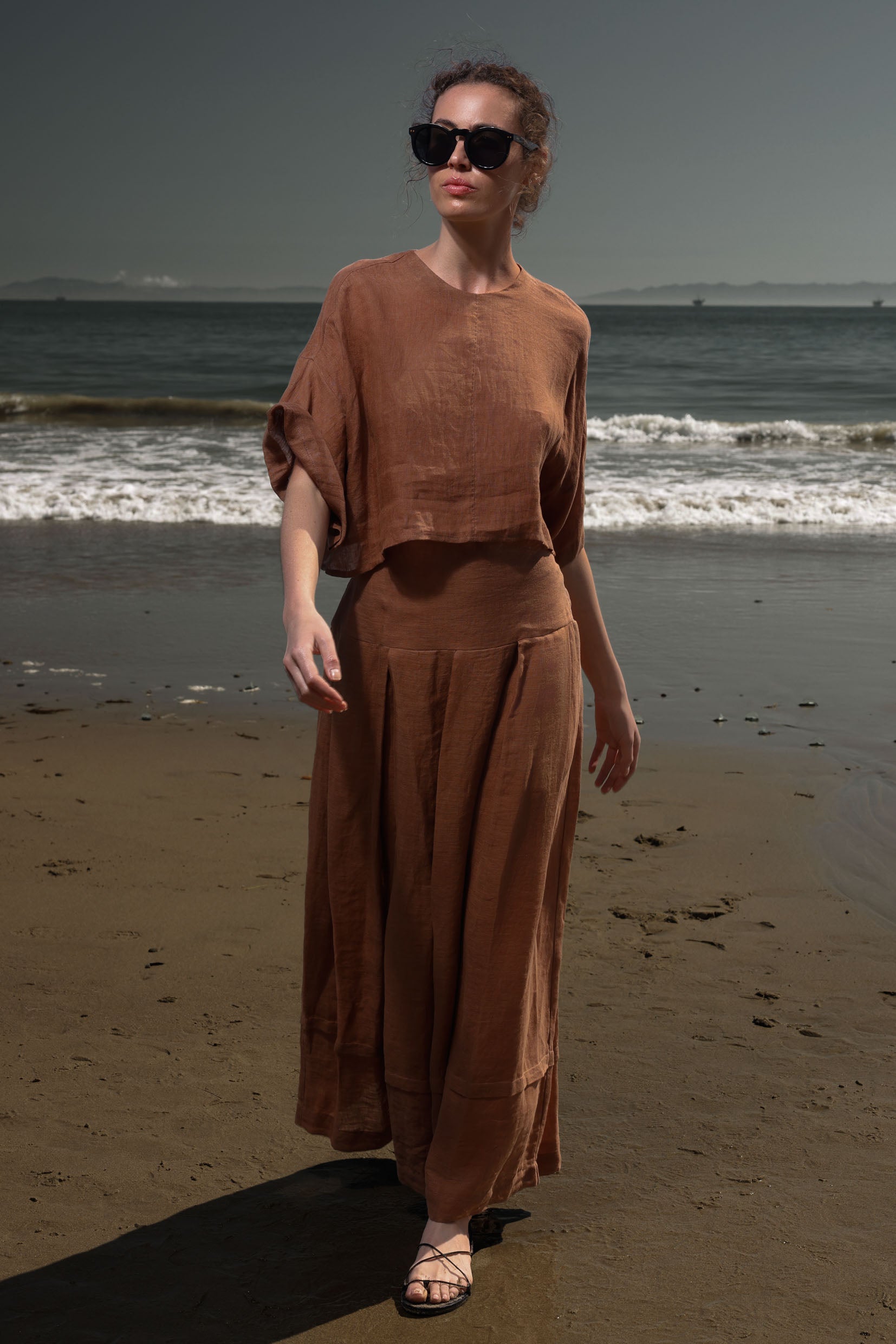 Marbella Skirt - Sable Tissue Linen - Heidi Merrick