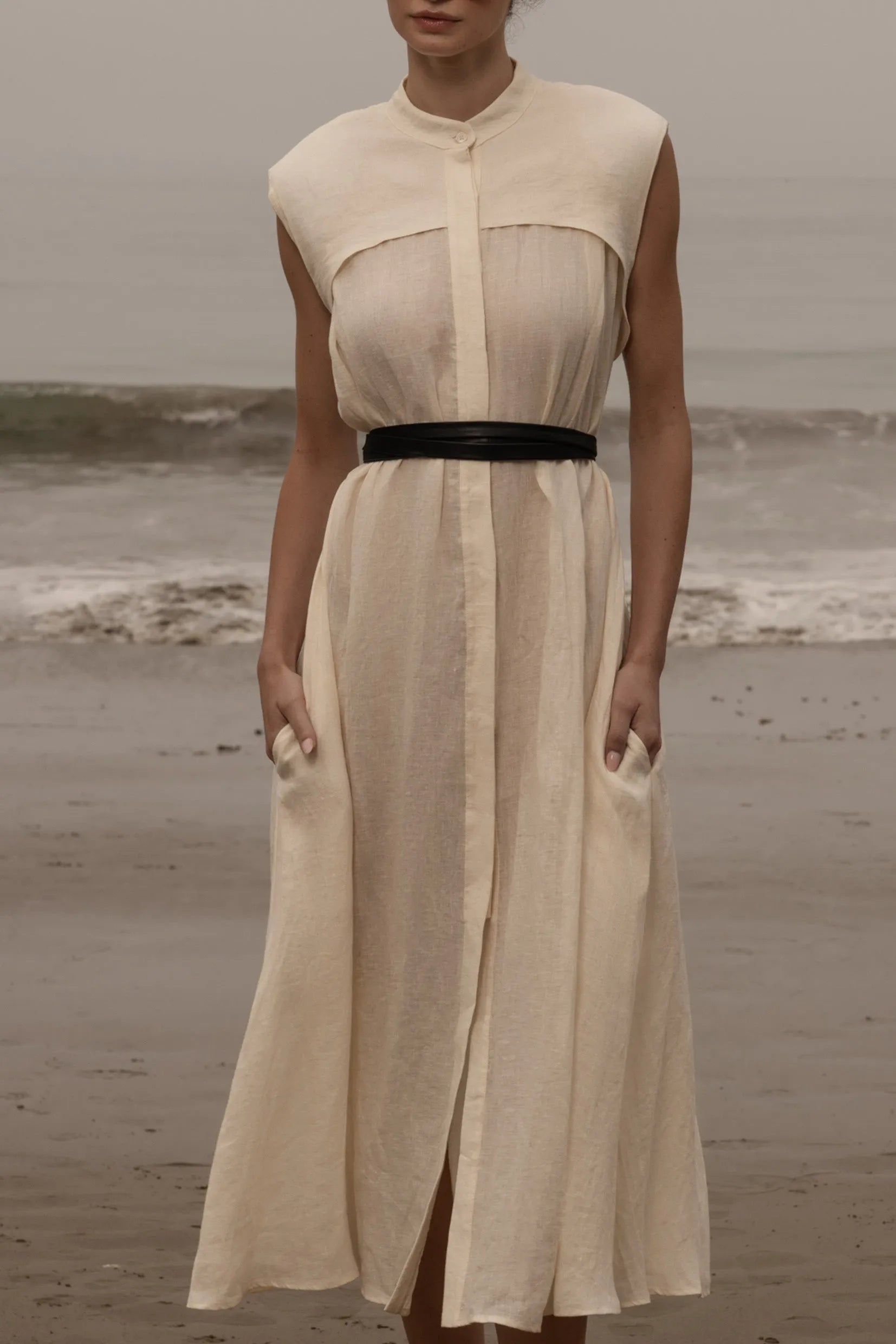 Sespe Dress - Ivory Tissue Linen - Heidi Merrick