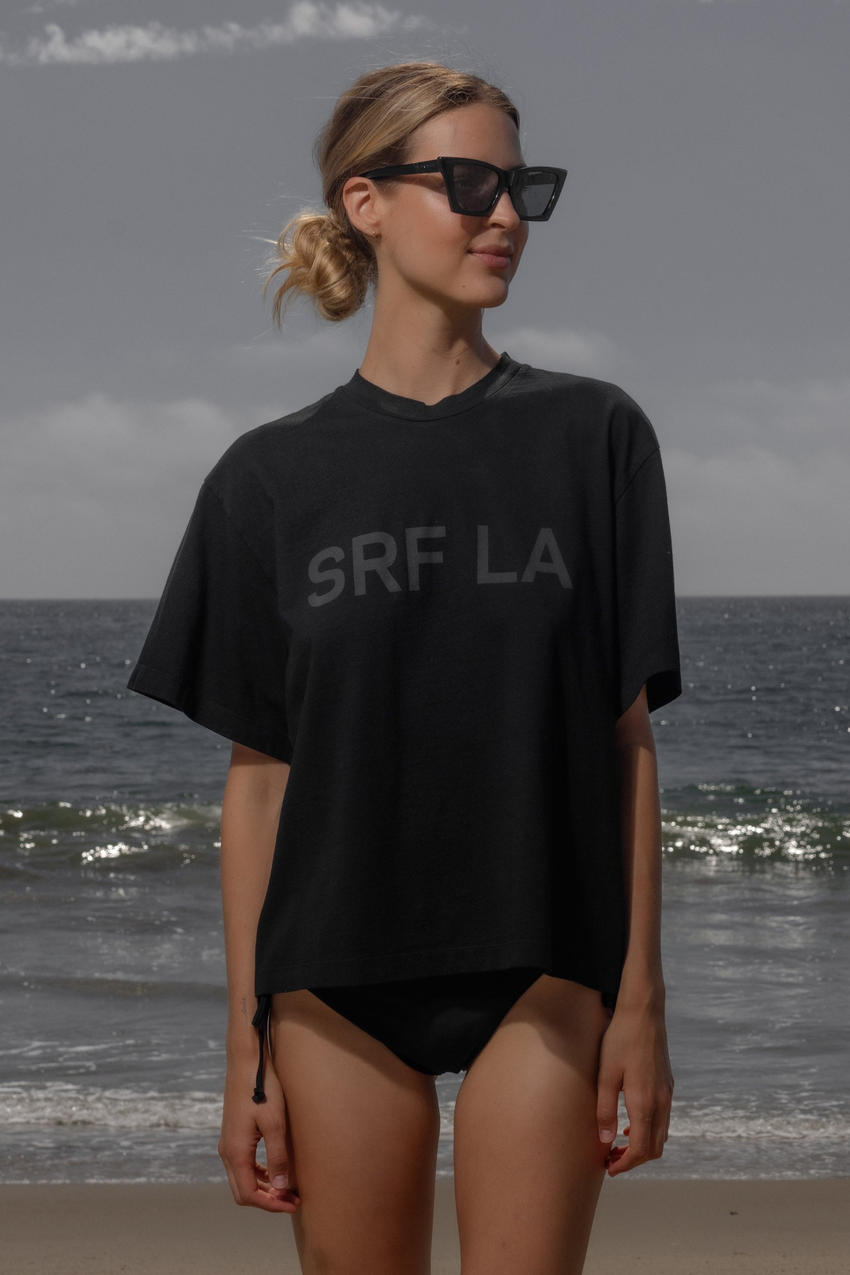 SRF LA Mustache Tee - Black on Black - Heidi Merrick