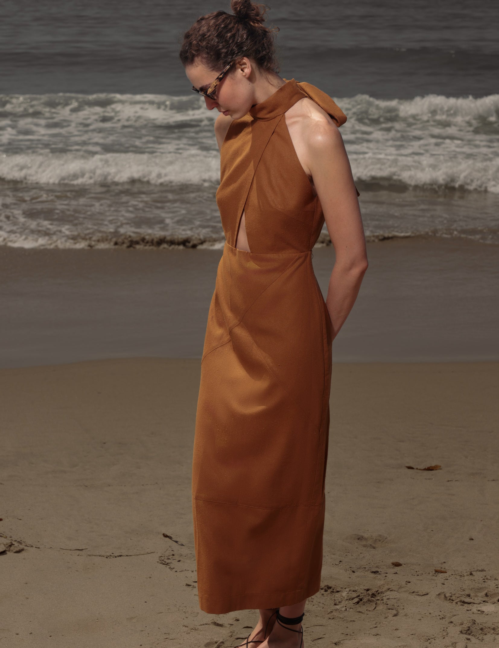 Aurora Dress - Golden Brown Silk Noil - Heidi Merrick