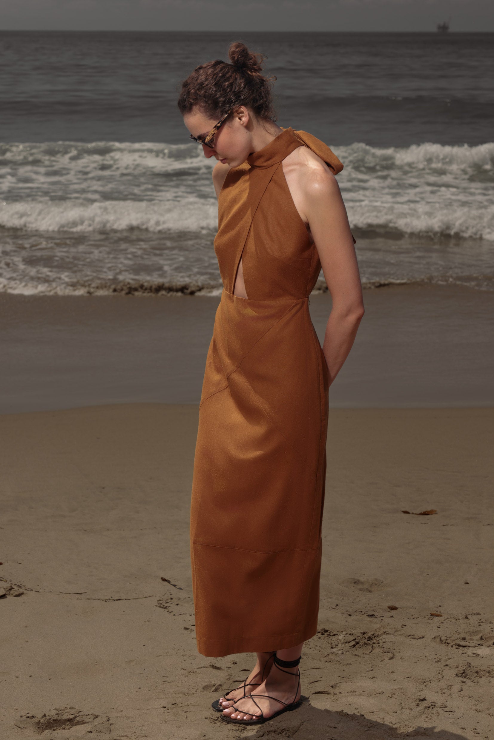 Aurora Dress - Golden Brown Silk Noil - Heidi Merrick