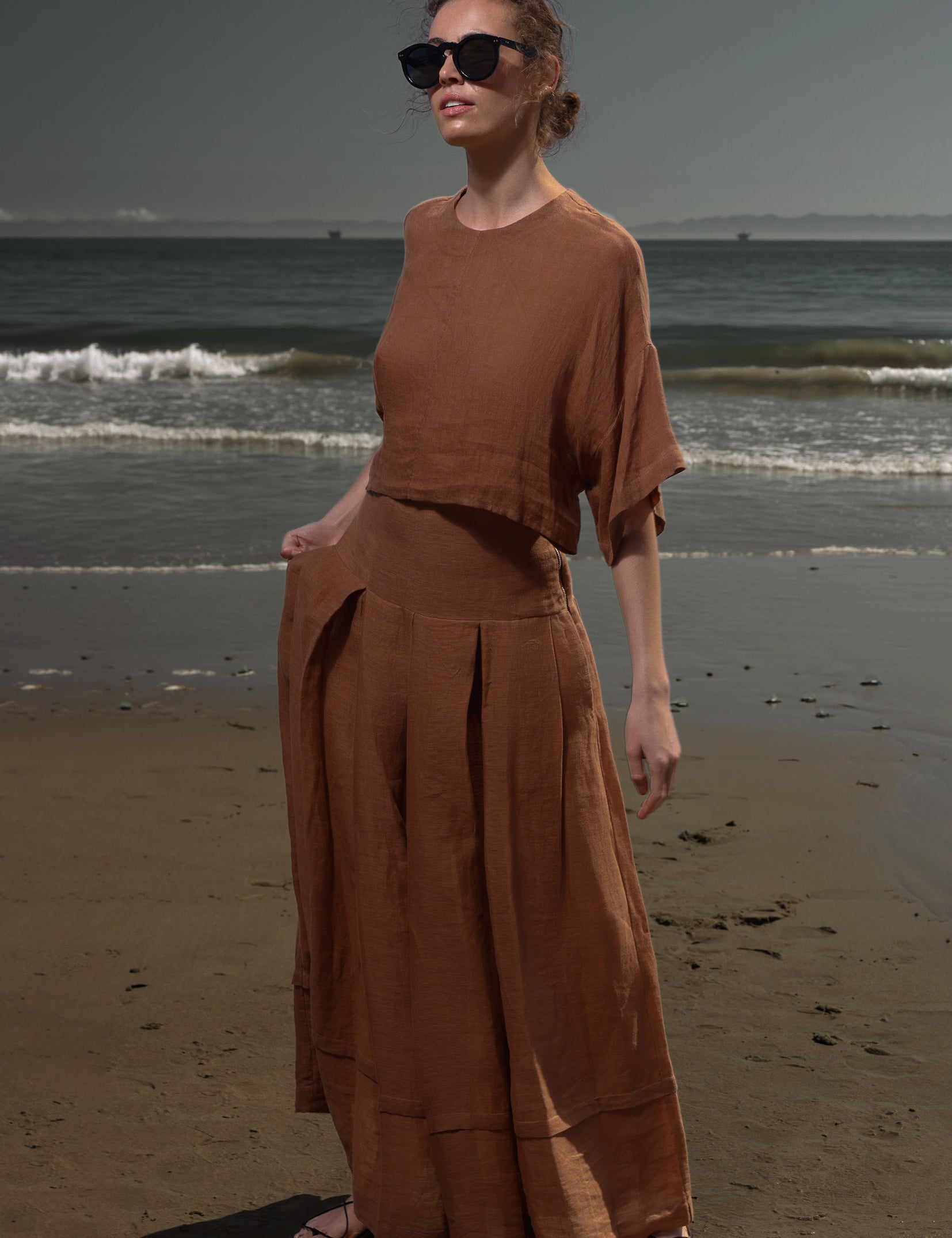 Marbella Skirt - Sable Tissue Linen - Heidi Merrick