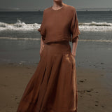 Marbella Skirt - Sable Tissue Linen - Heidi Merrick