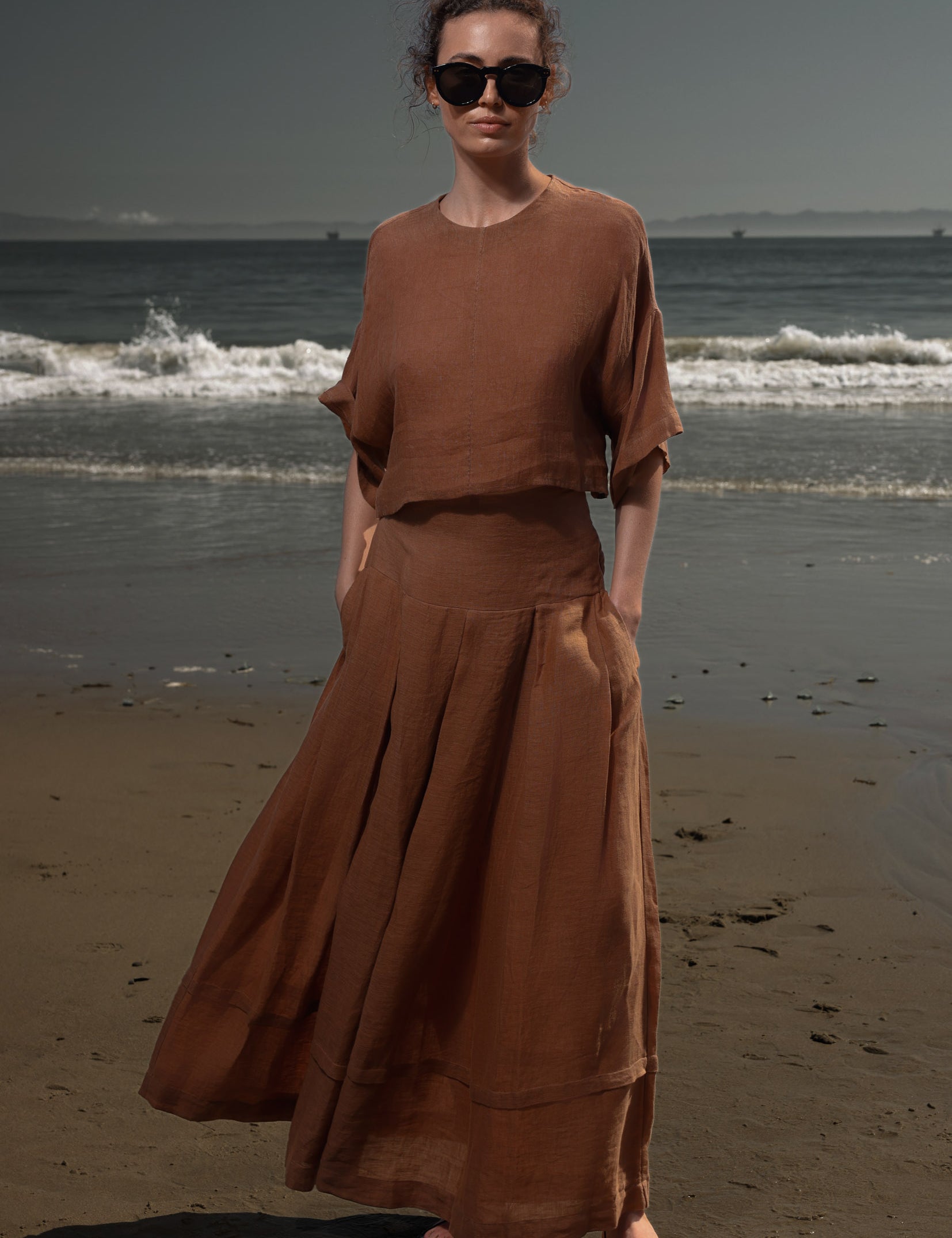 Marbella Skirt - Sable Tissue Linen - Heidi Merrick