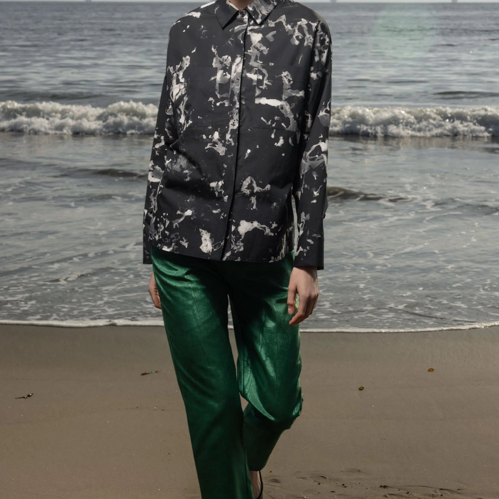 Bruno Pant - Green Moire - Heidi Merrick