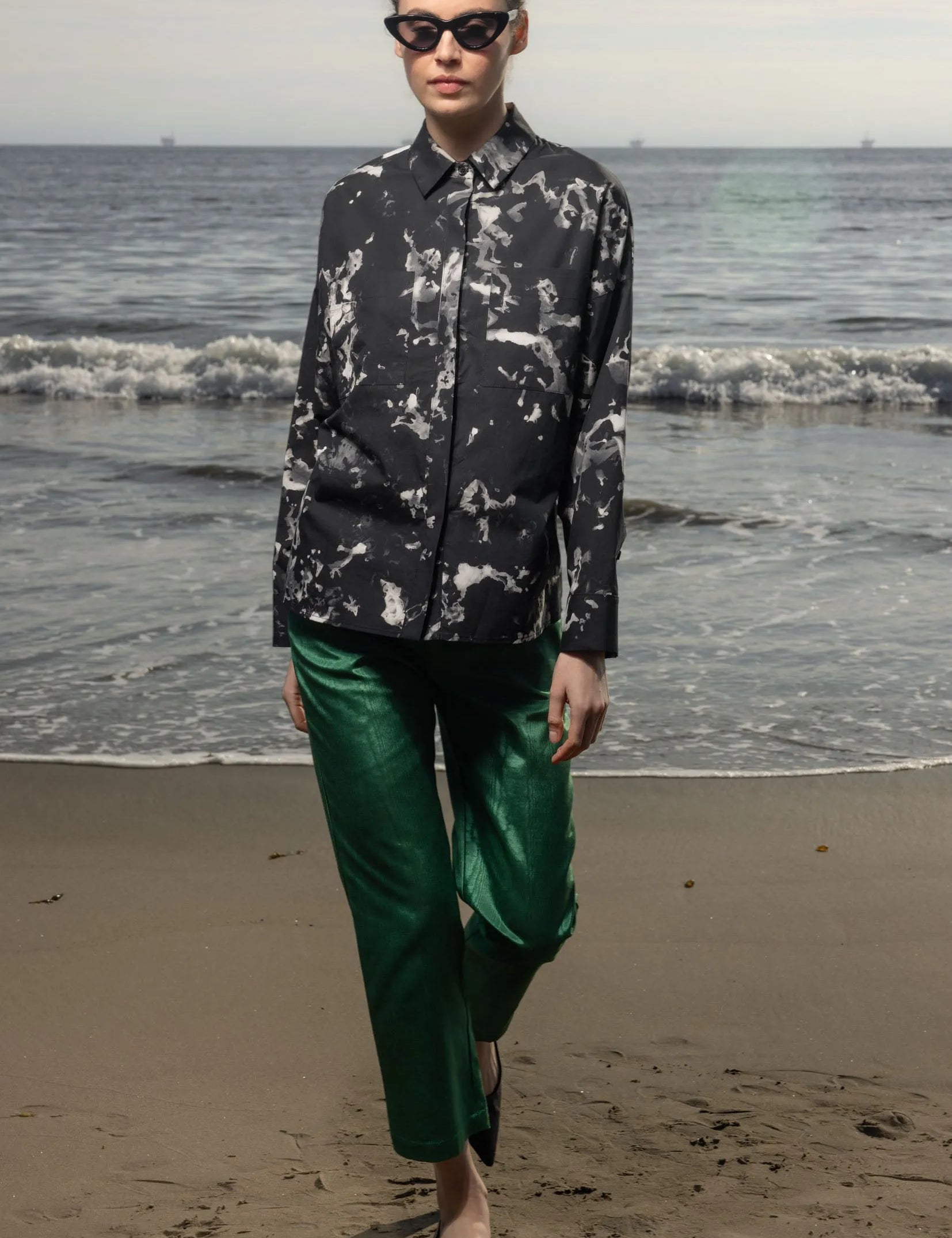 Bruno Pant - Green Moire - Heidi Merrick