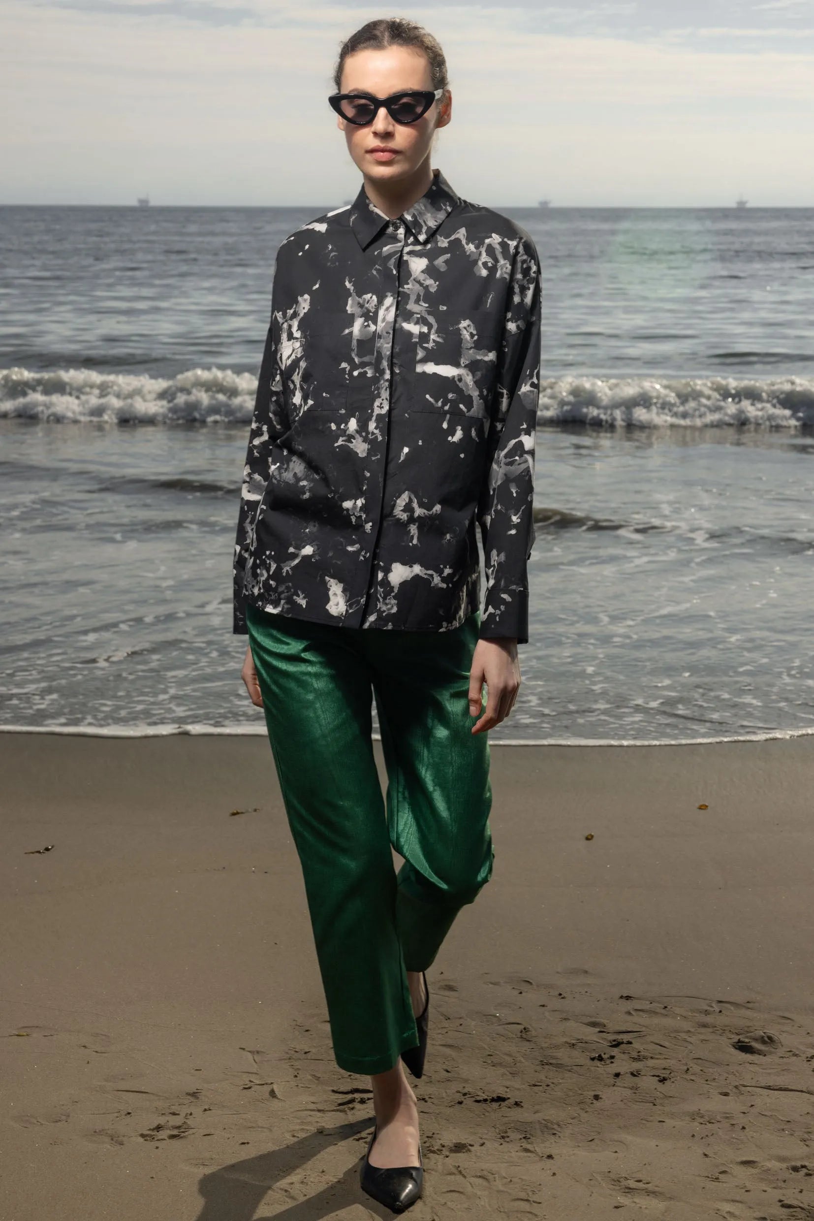 Bruno Pant - Green Moire - Heidi Merrick