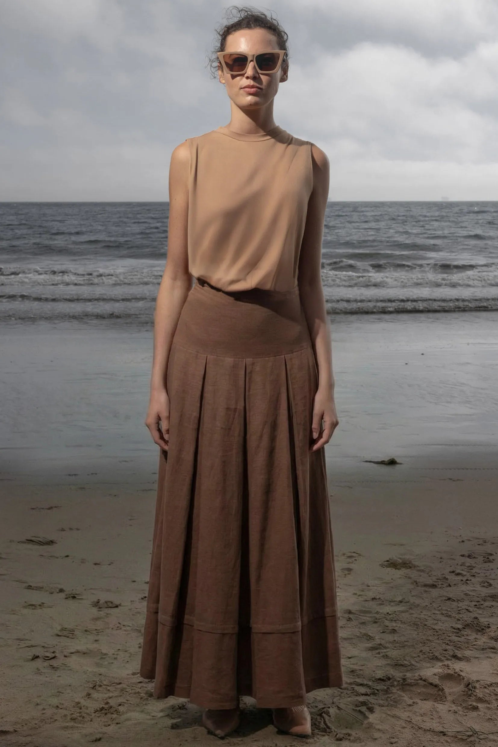 Marbella Skirt - Clay Tissue Linen - Heidi Merrick