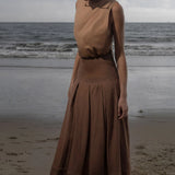Marbella Skirt - Clay Tissue Linen - Heidi Merrick