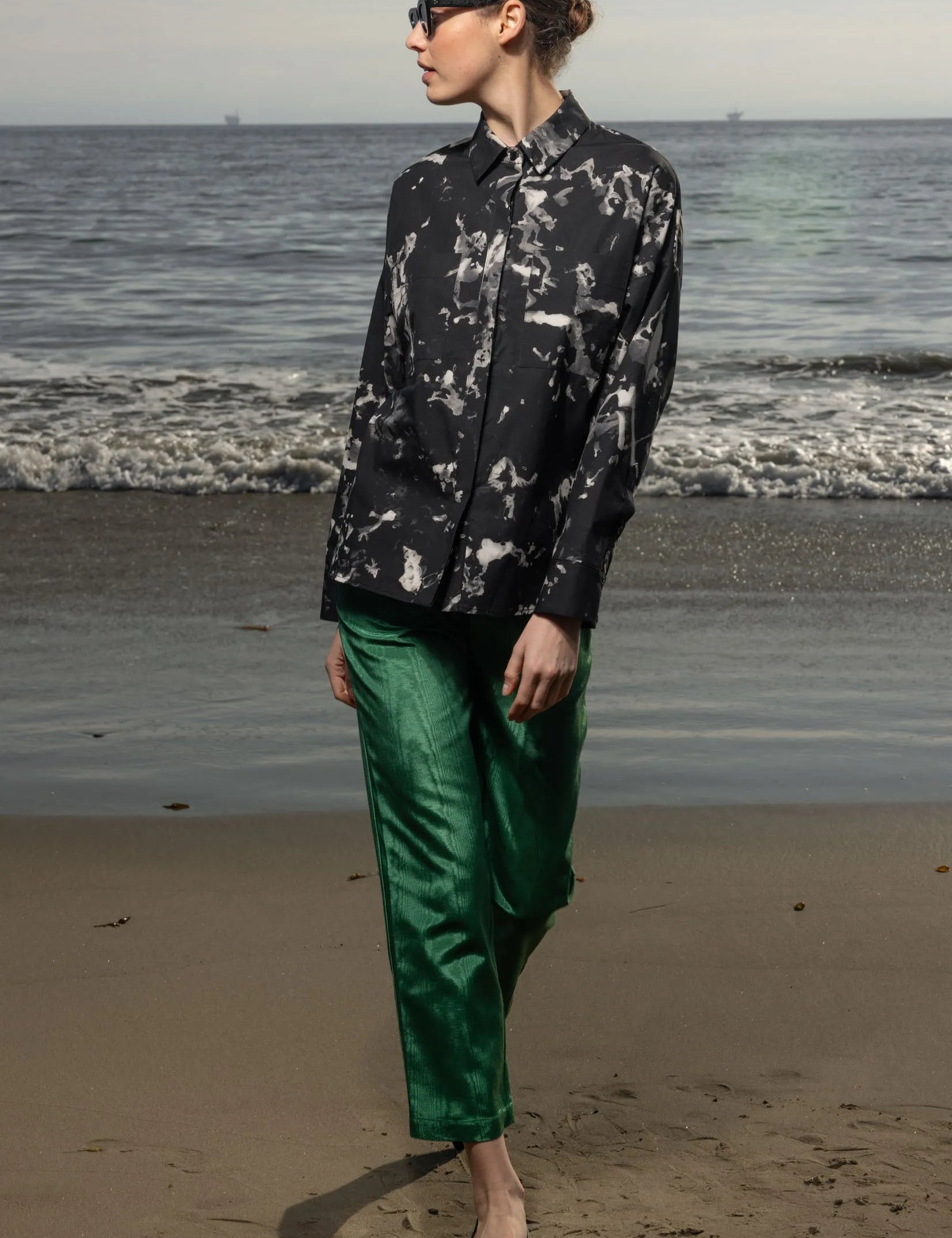 Bruno Pant - Green Moire - Heidi Merrick
