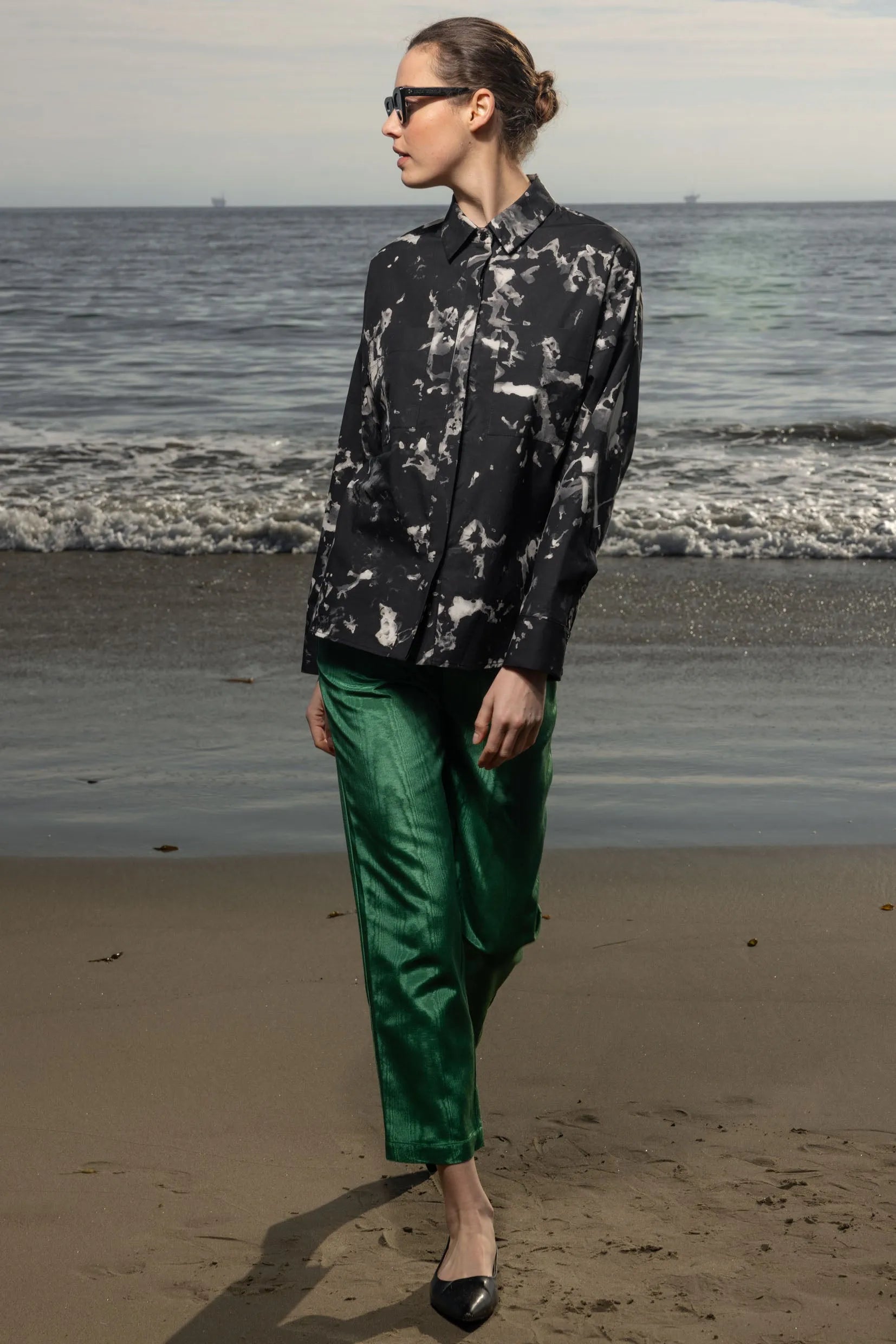 Bruno Pant - Green Moire - Heidi Merrick