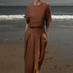 Marbella Skirt - Sable Tissue Linen - Heidi Merrick