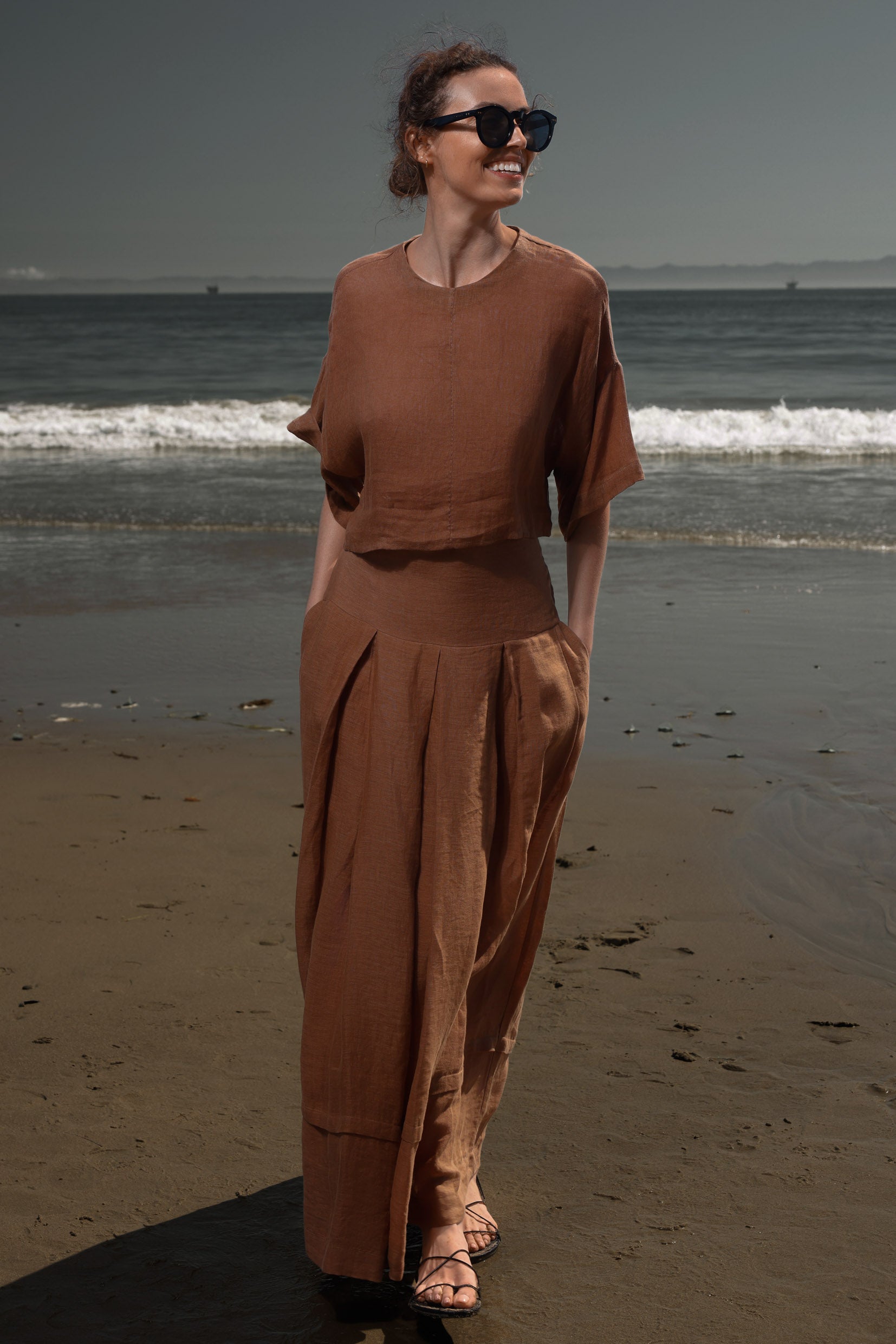 Marbella Skirt - Sable Tissue Linen - Heidi Merrick