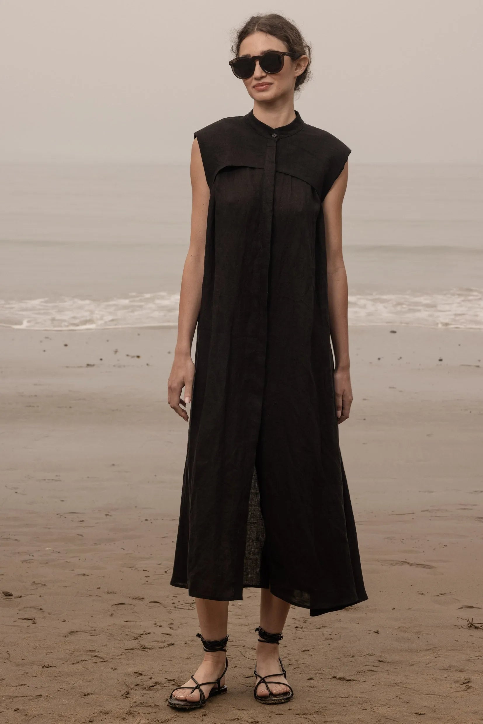 Sespe Dress - Noir Tissue Linen - Heidi Merrick