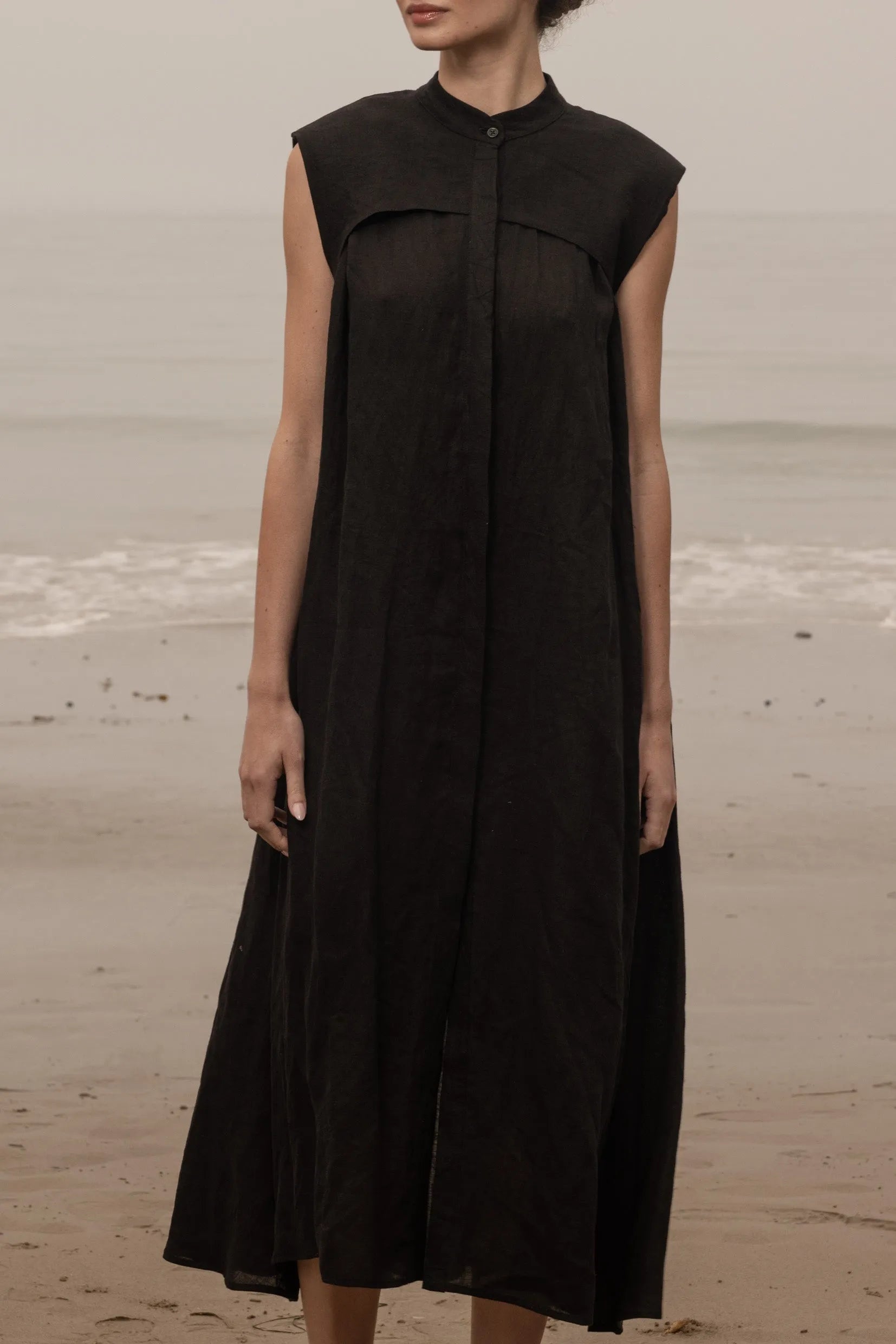 Sespe Dress - Noir Tissue Linen - Heidi Merrick