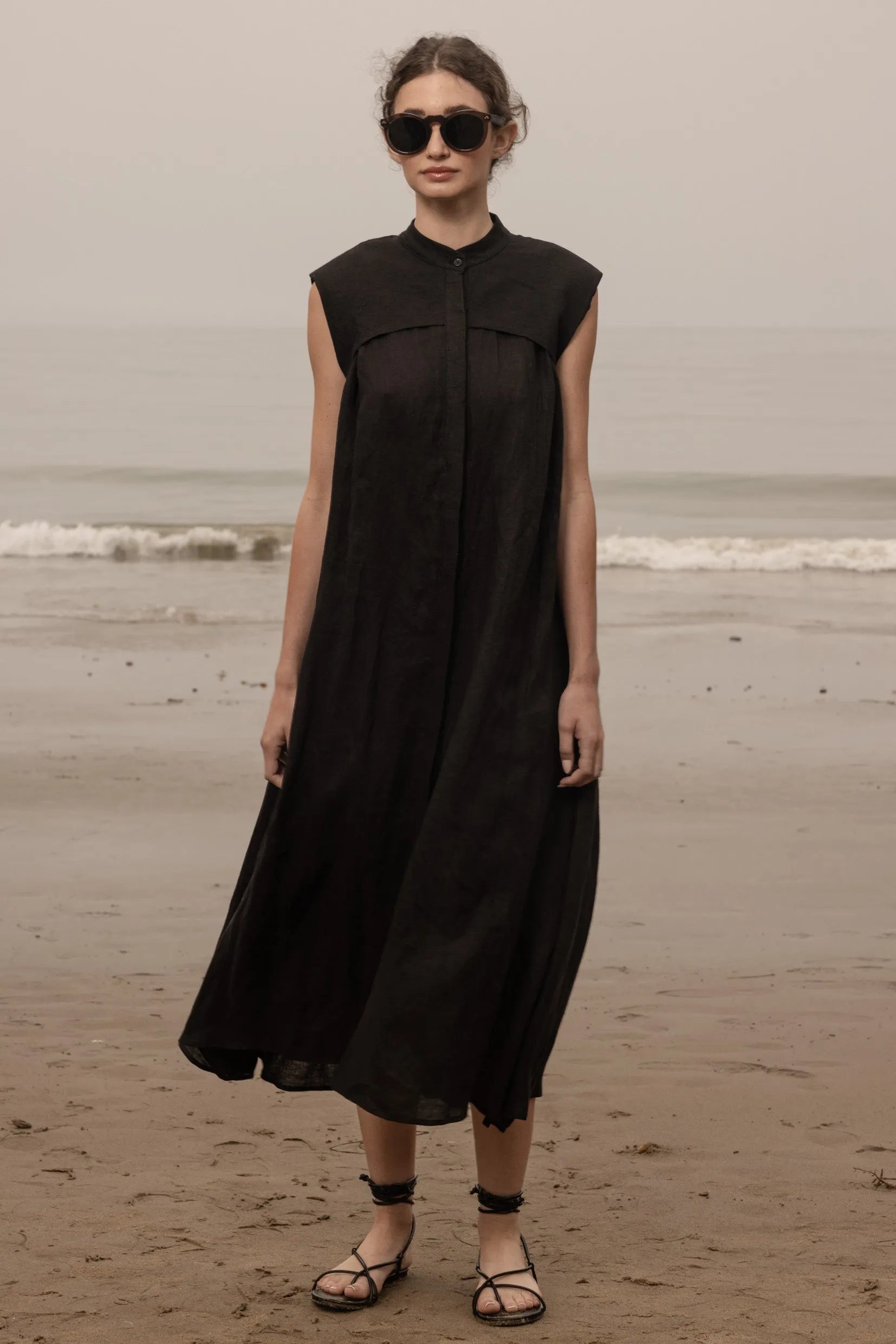 Sespe Dress - Noir Tissue Linen - Heidi Merrick