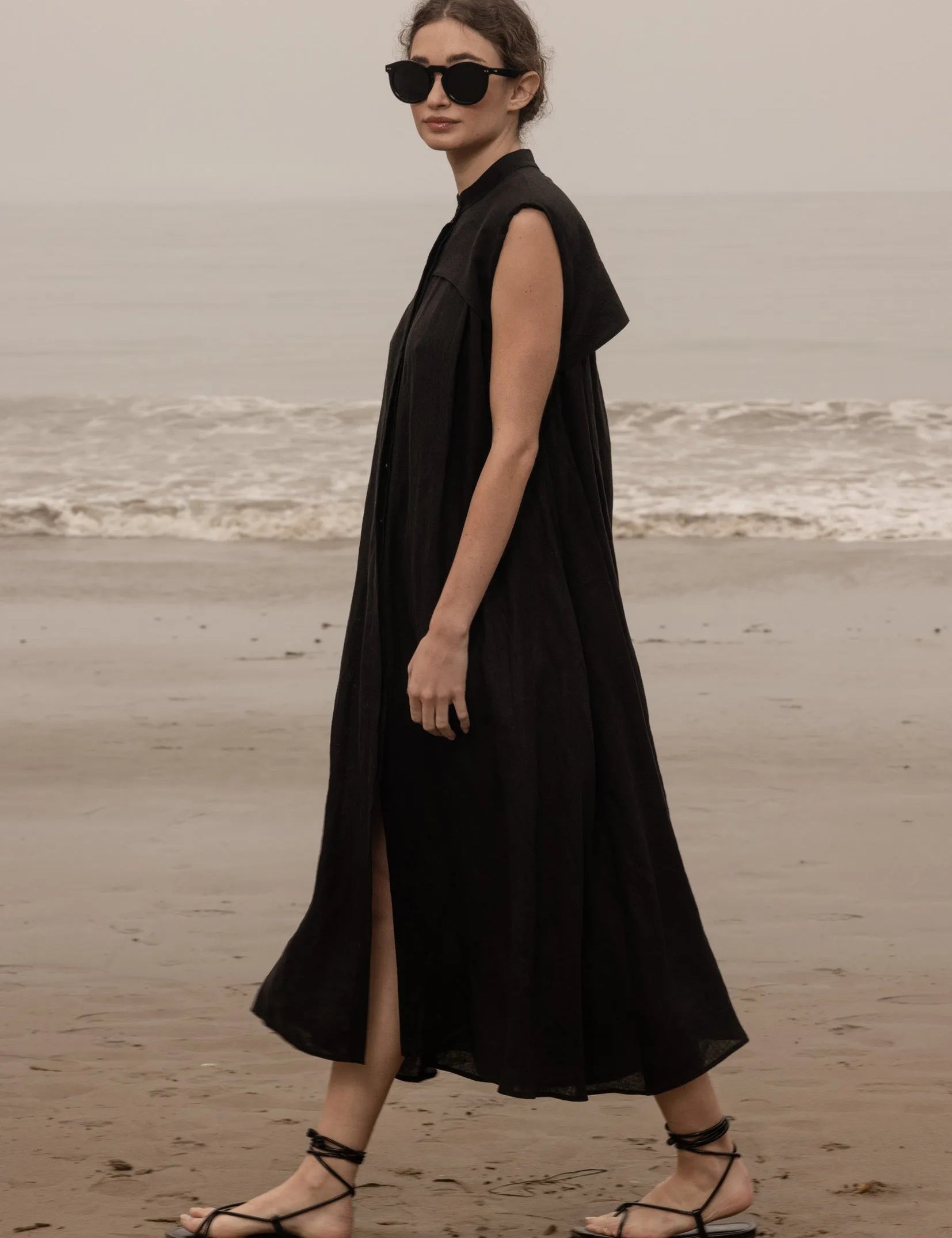 Sespe Dress - Noir Tissue Linen - Heidi Merrick