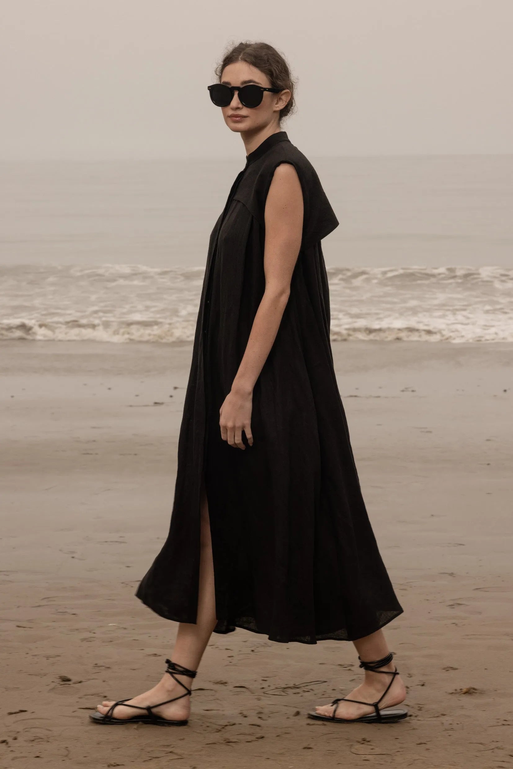 Sespe Dress - Noir Tissue Linen - Heidi Merrick