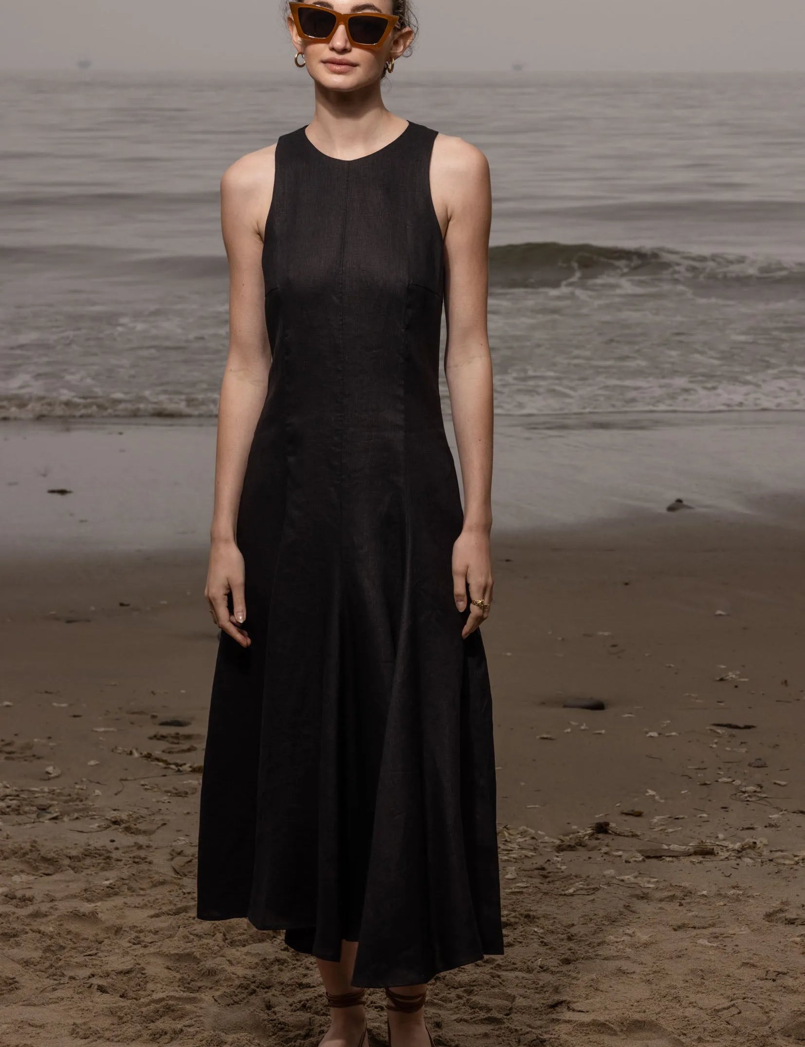 Lila Dress - Black Linen - Heidi Merrick