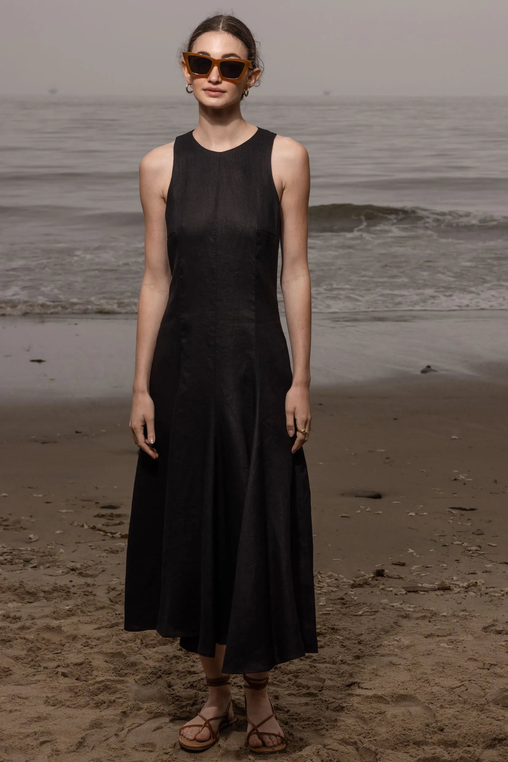 Lila Dress - Black Linen - Heidi Merrick