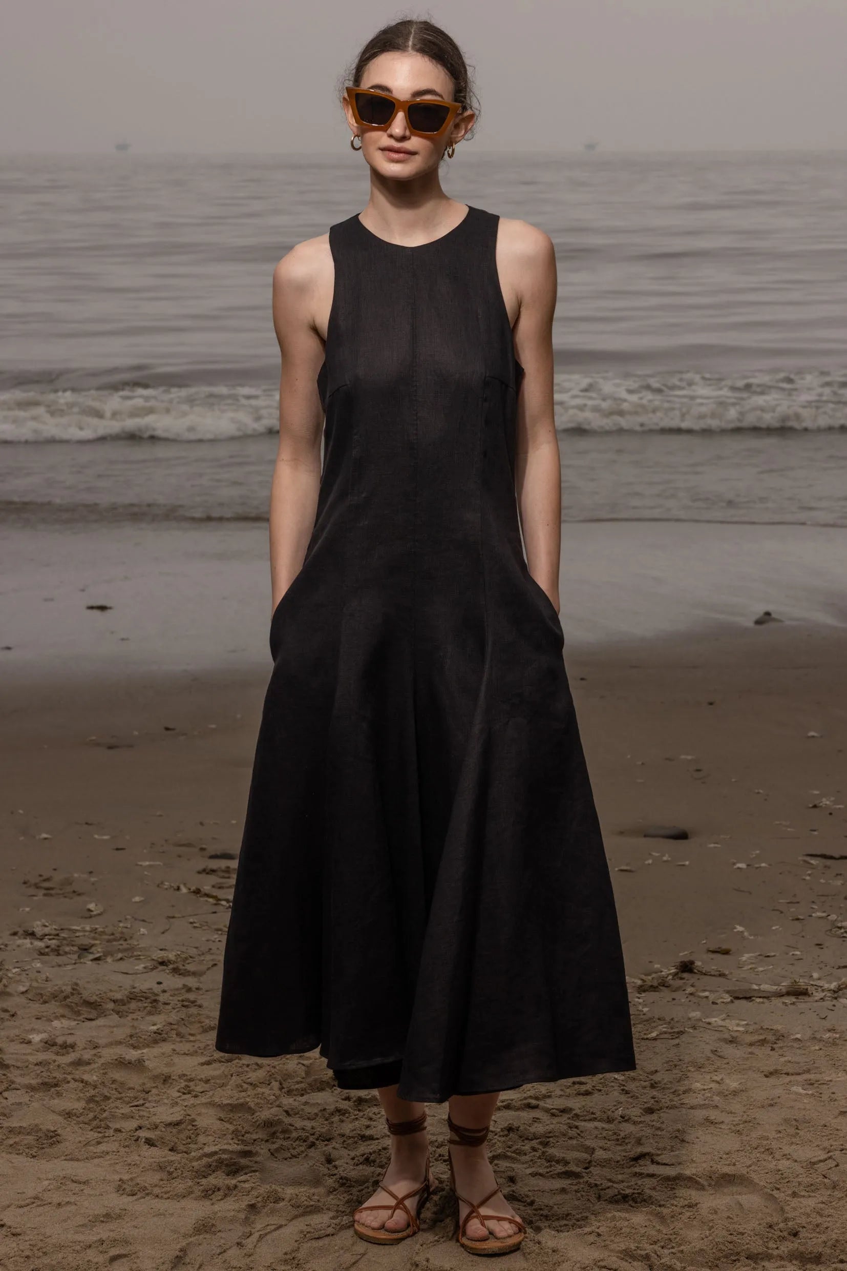Lila Dress - Black Linen - Heidi Merrick