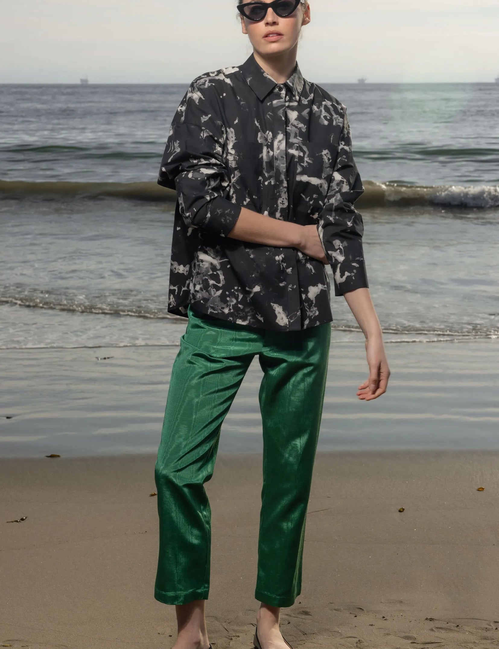 Bruno Pant - Green Moire - Heidi Merrick