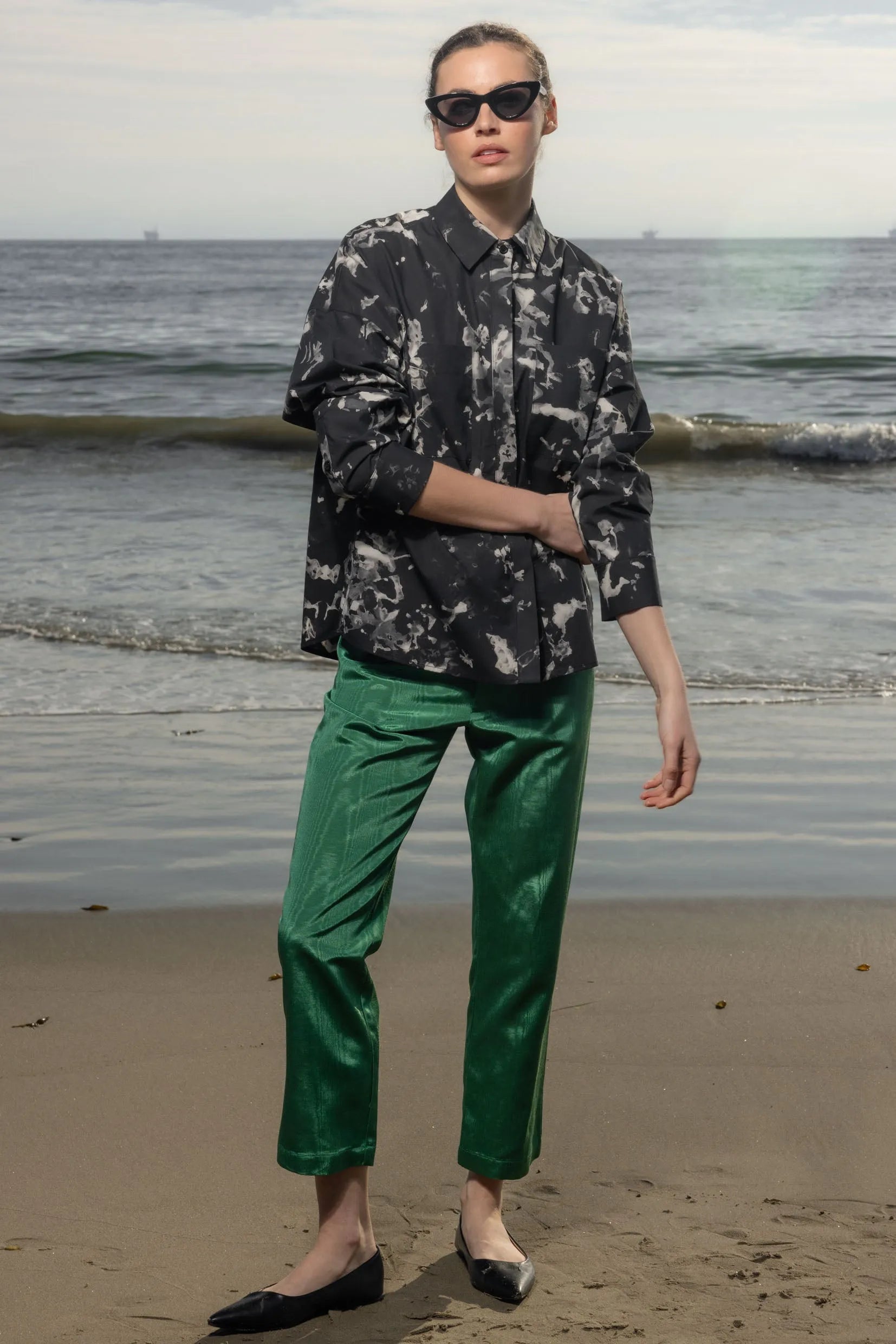 Bruno Pant - Green Moire - Heidi Merrick