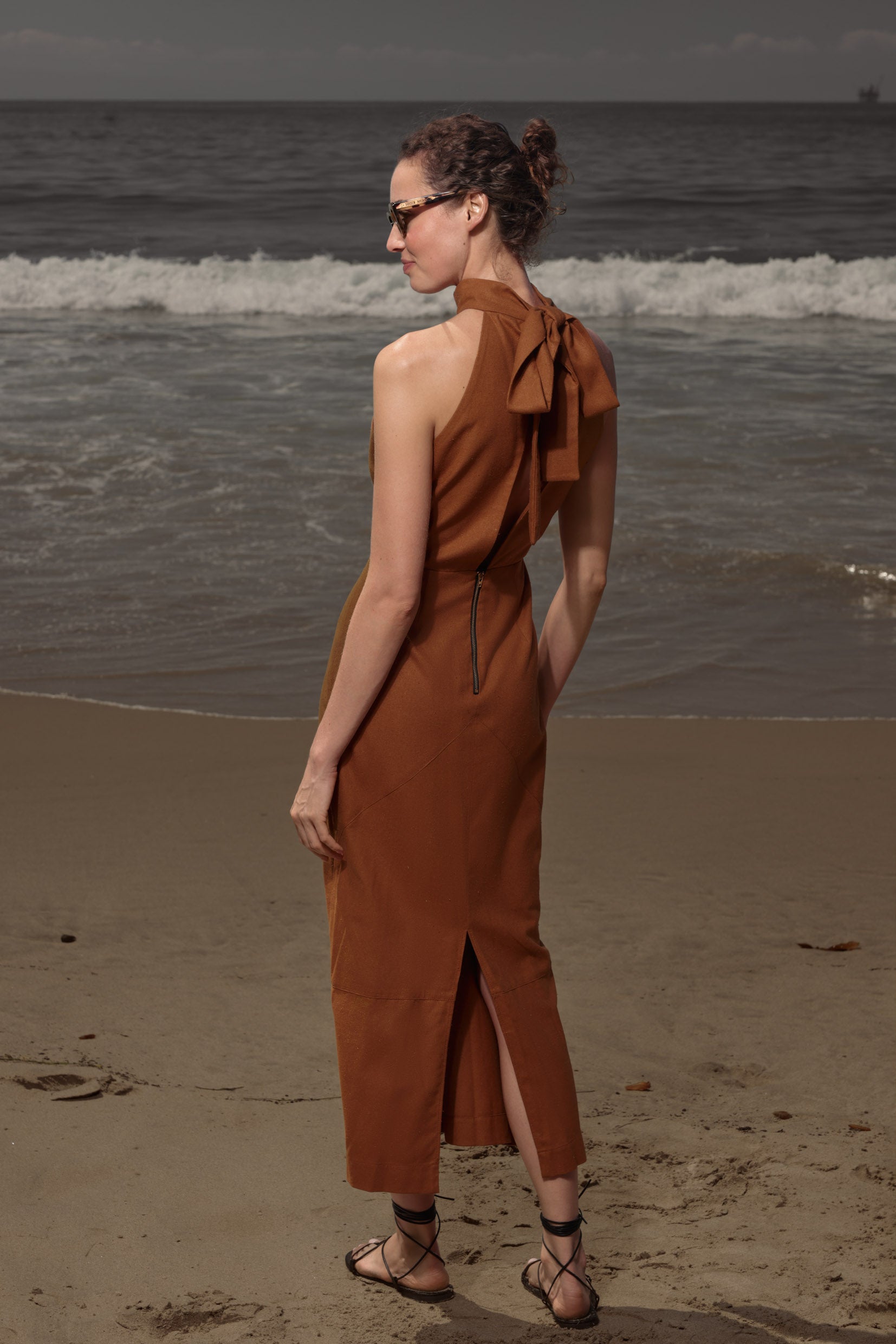 Aurora Dress - Golden Brown Silk Noil - Heidi Merrick