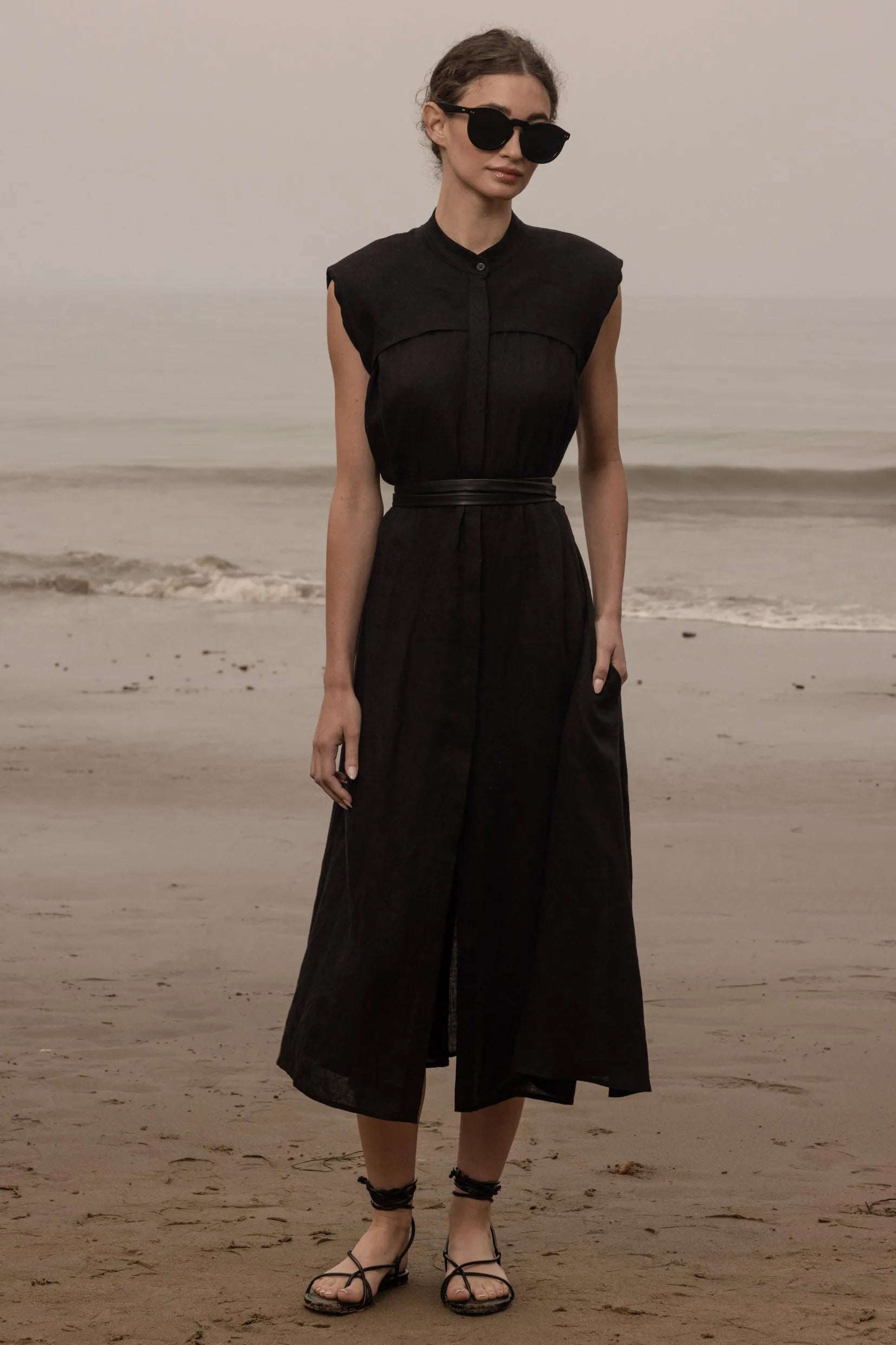 Sespe Dress - Noir Tissue Linen - Heidi Merrick