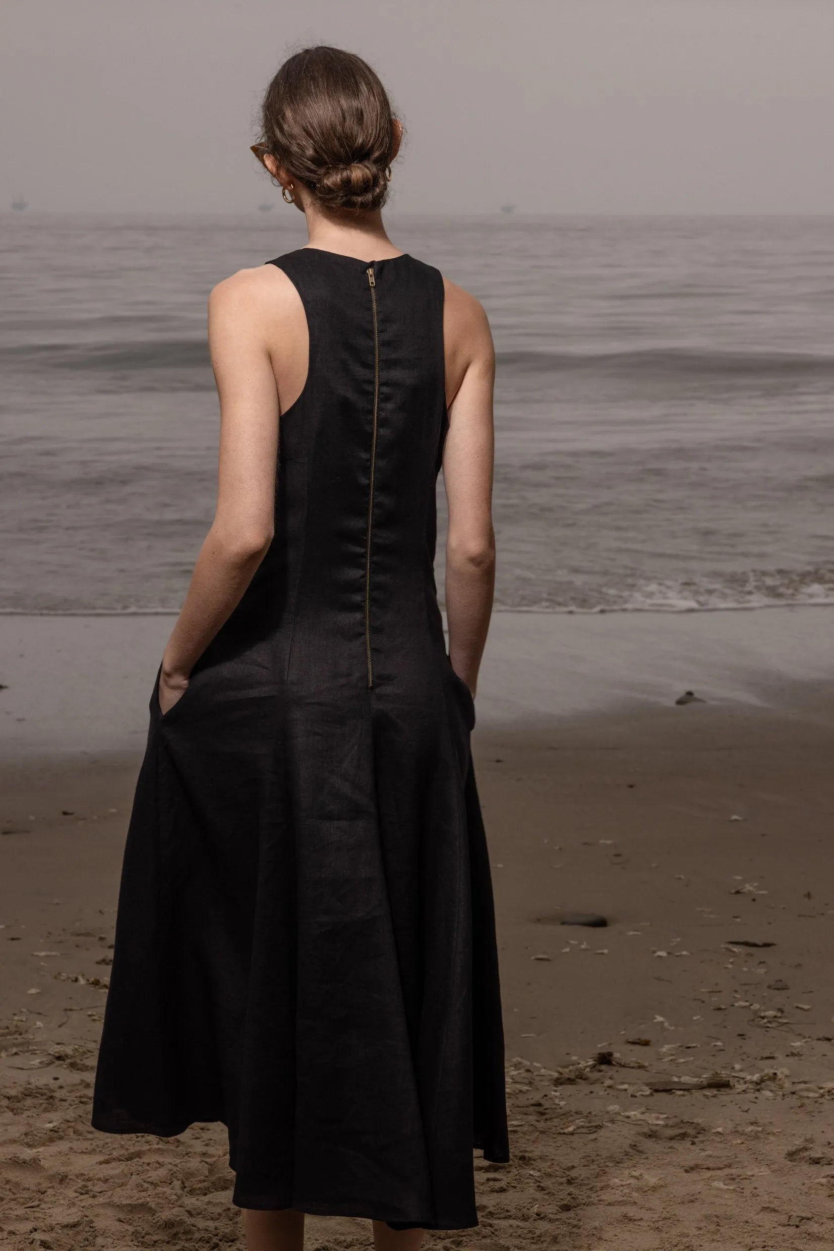 Lila Dress - Black Linen - Heidi Merrick
