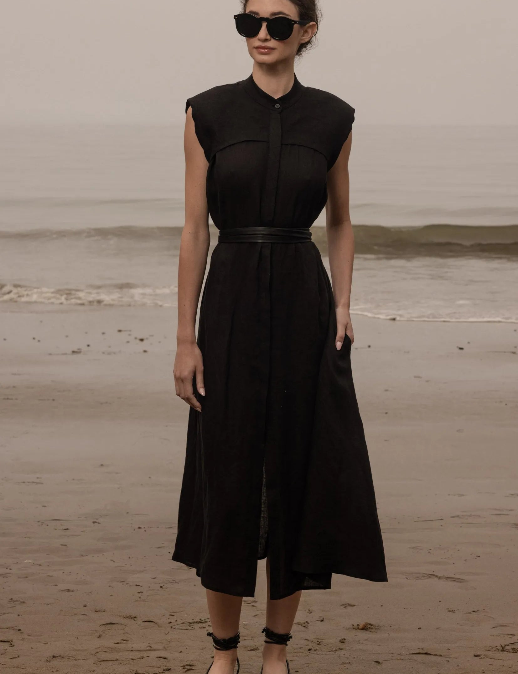 Sespe Dress - Noir Tissue Linen - Heidi Merrick