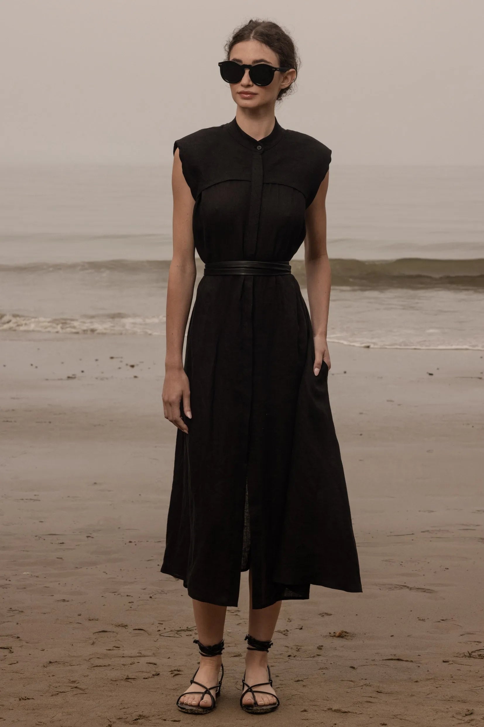 Sespe Dress - Noir Tissue Linen - Heidi Merrick