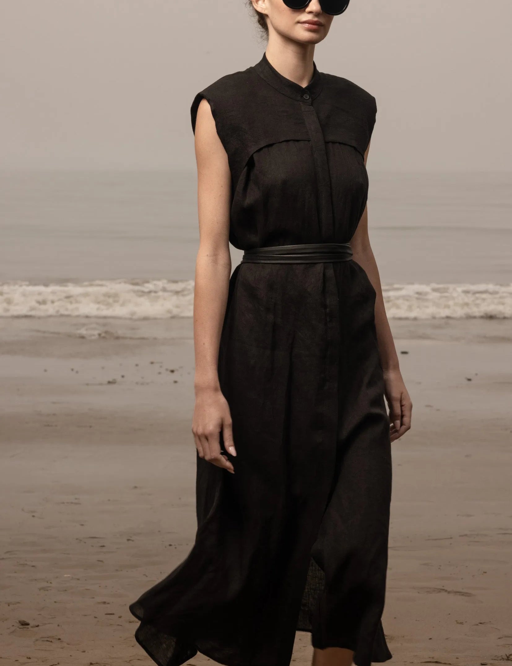 Sespe Dress - Noir Tissue Linen - Heidi Merrick