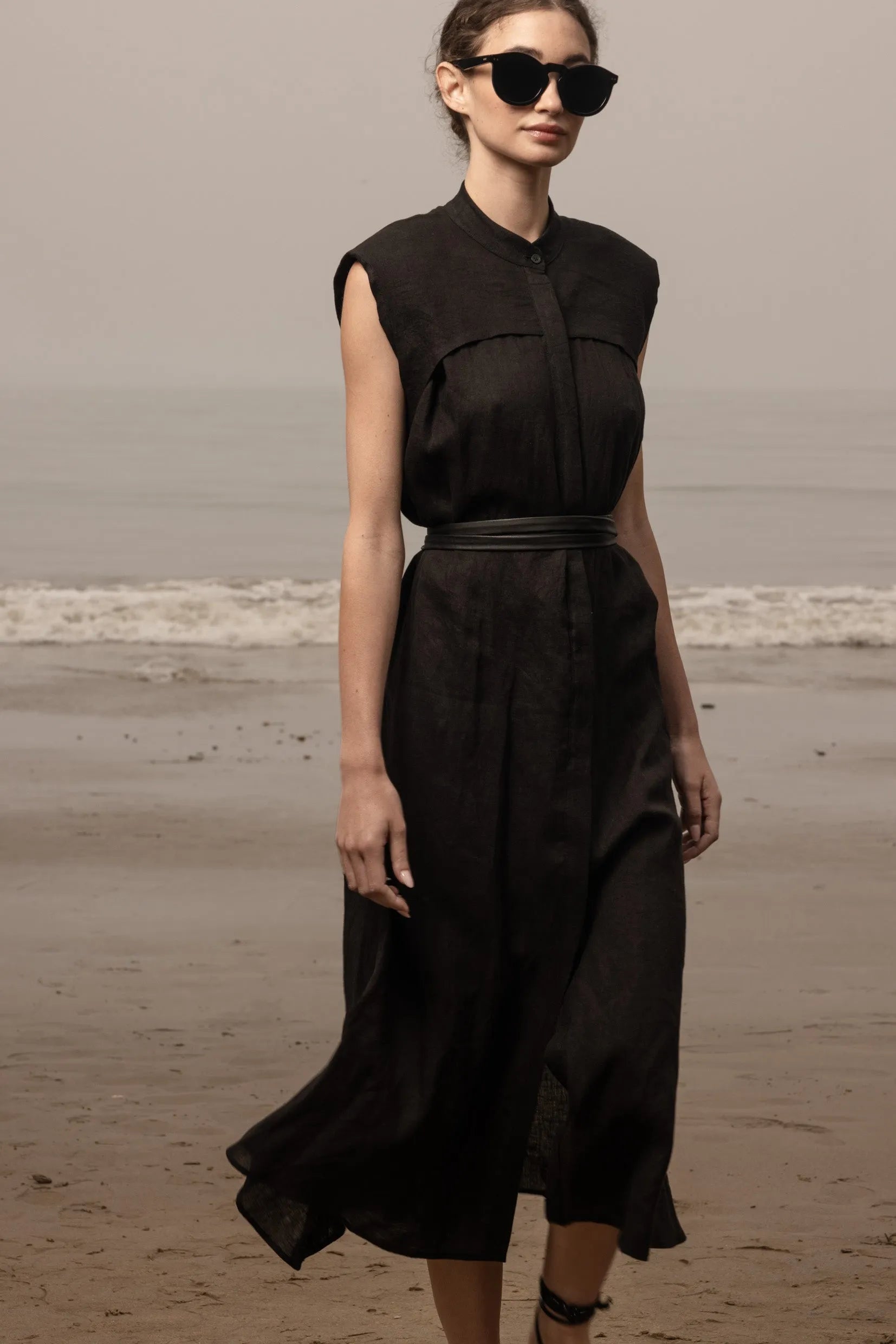 Sespe Dress - Noir Tissue Linen - Heidi Merrick