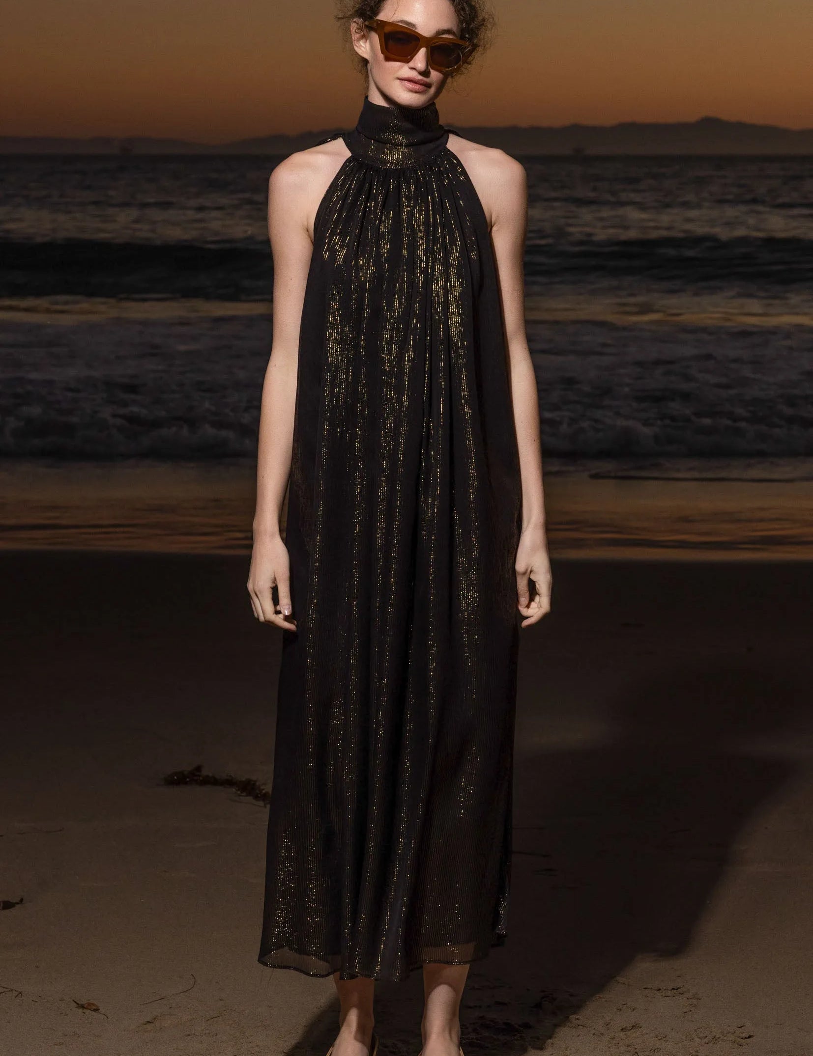Circe Dress - Black Silk Lurex - Heidi Merrick