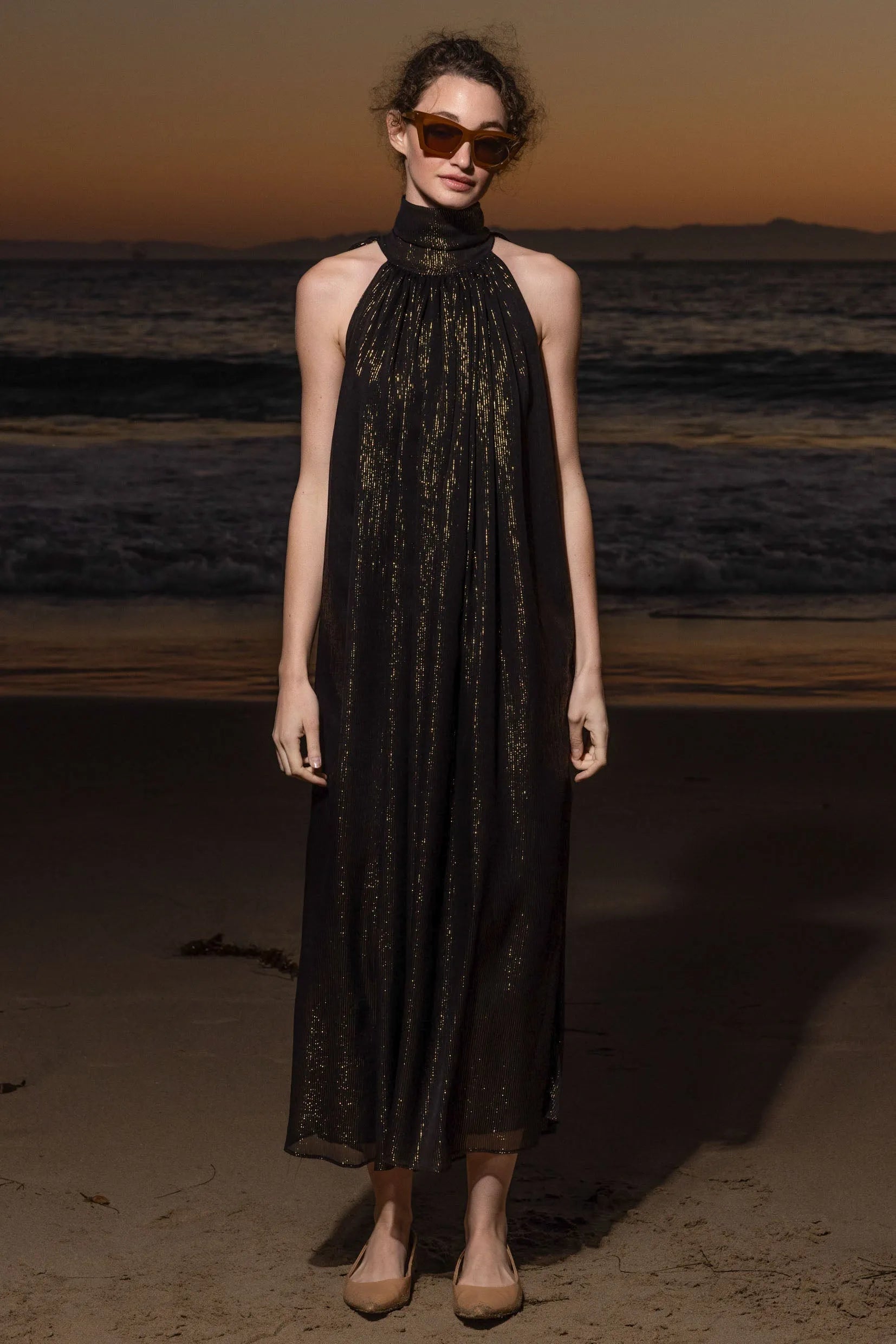 Circe Dress - Black Silk Lurex - Heidi Merrick