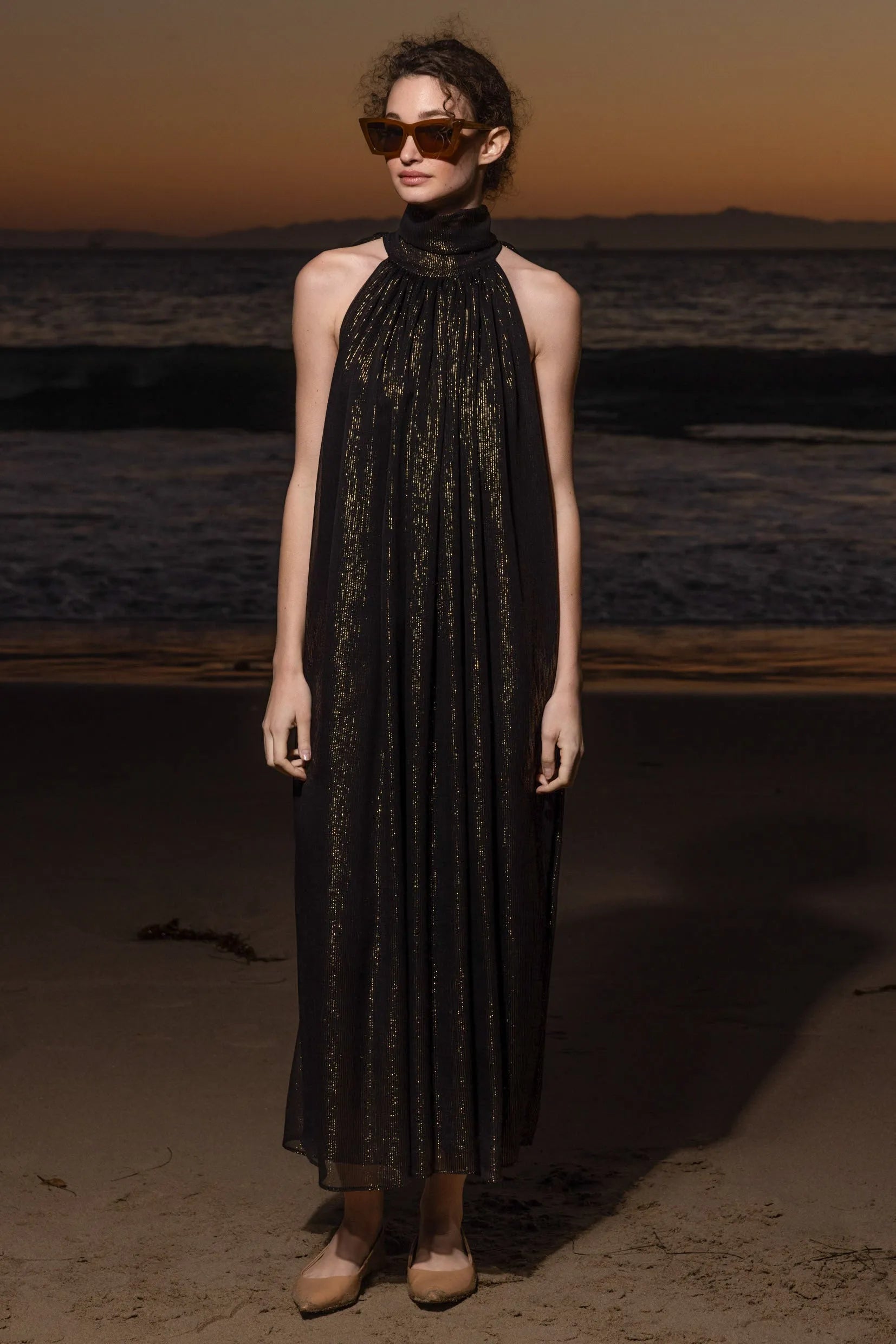 Circe Dress - Black Silk Lurex - Heidi Merrick