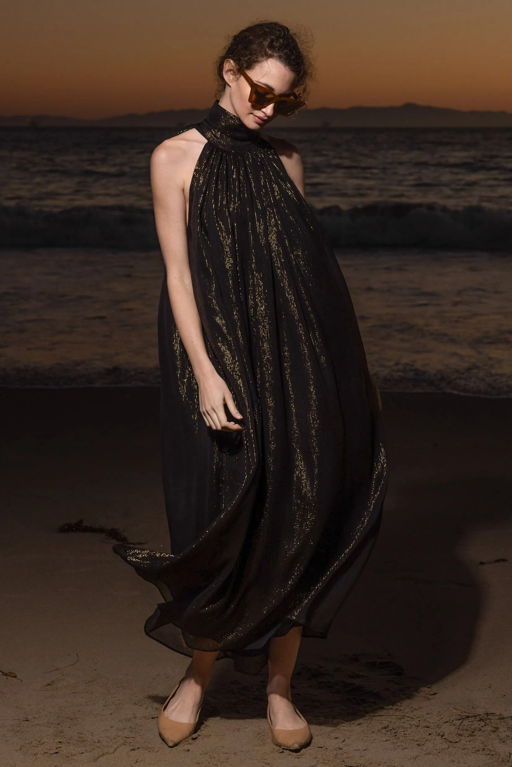 Circe Dress - Black Silk Lurex - Heidi Merrick