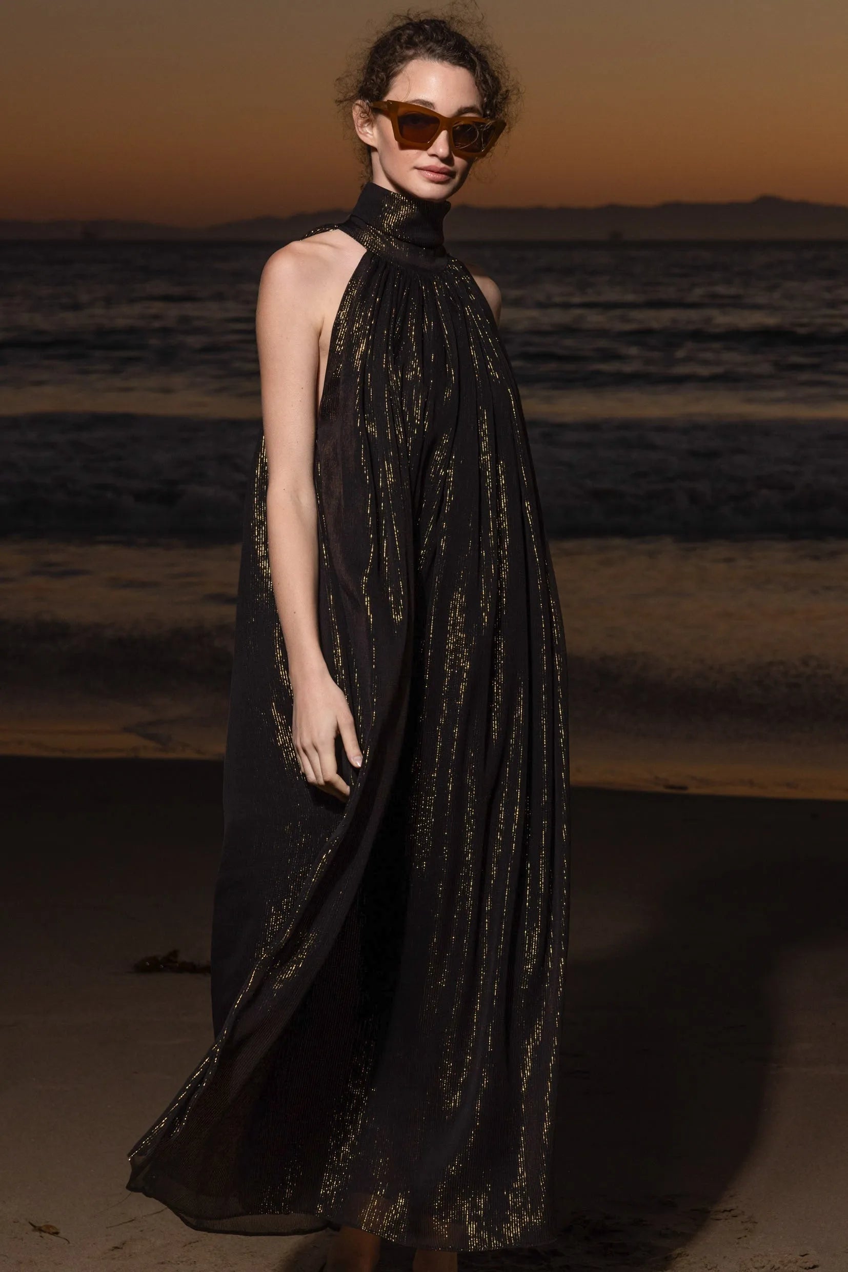 Circe Dress - Black Silk Lurex - Heidi Merrick