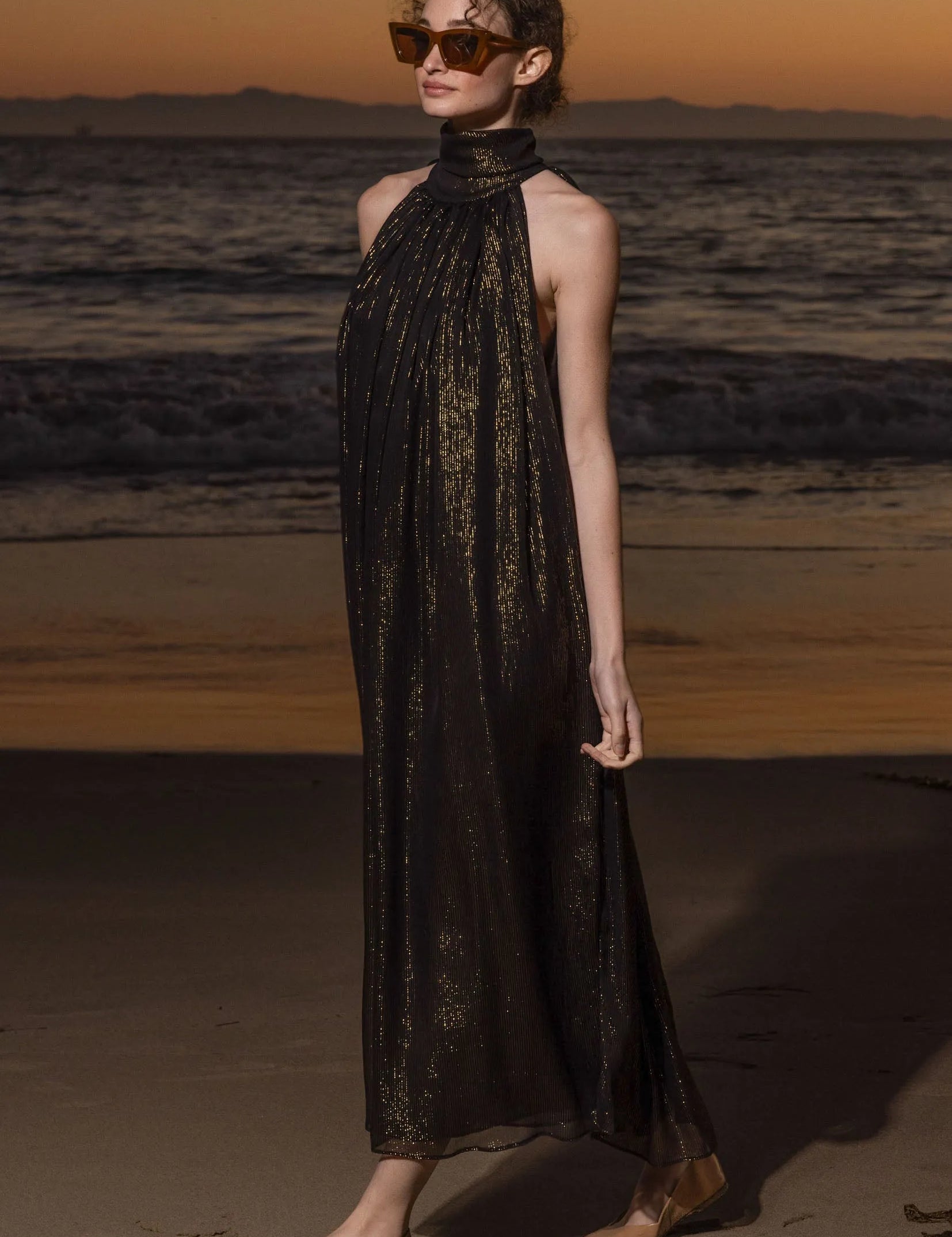 Circe Dress - Black Silk Lurex - Heidi Merrick