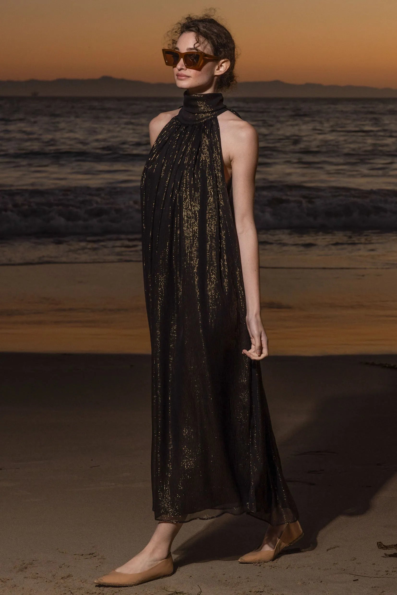 Circe Dress - Black Silk Lurex - Heidi Merrick