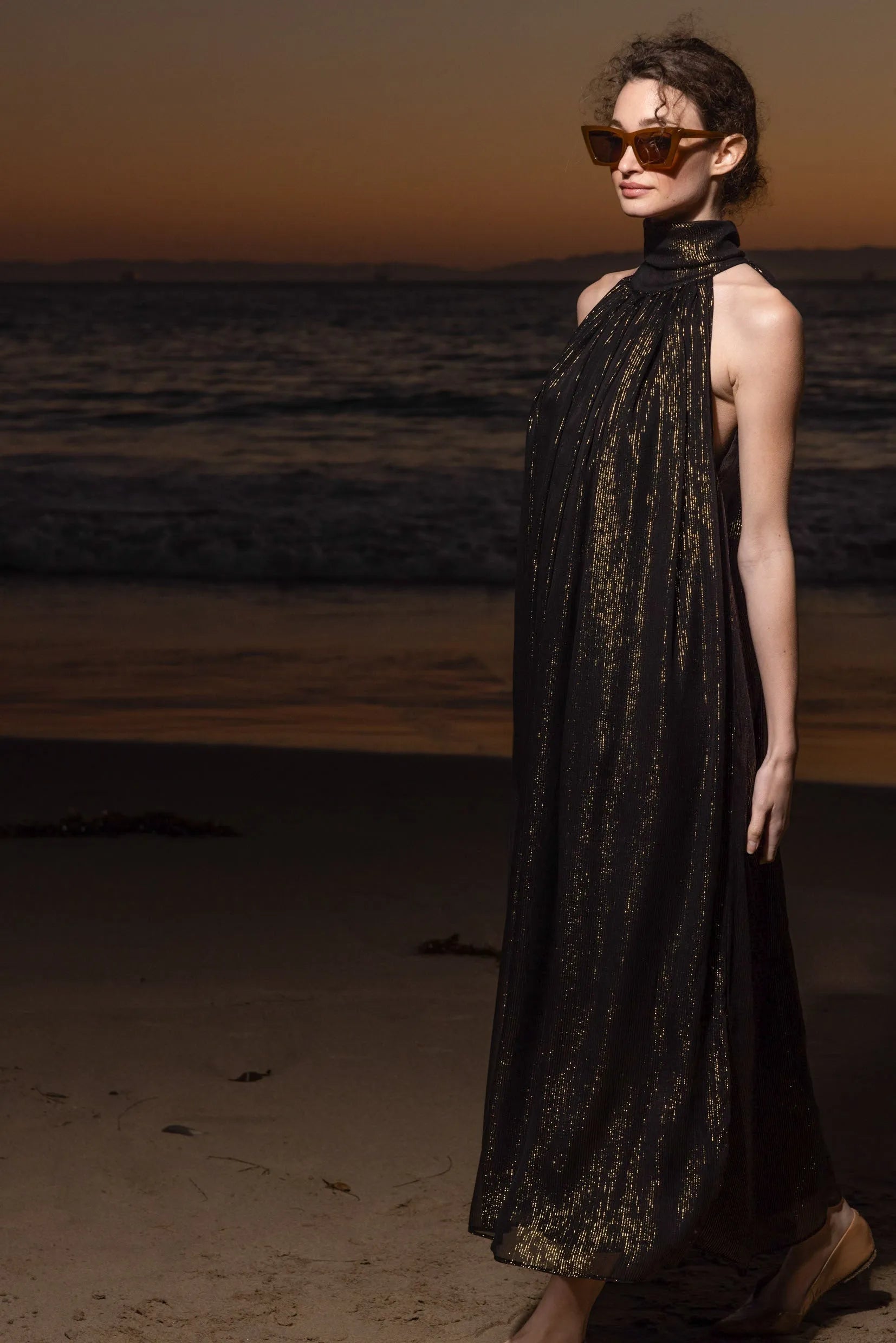 Circe Dress - Black Silk Lurex - Heidi Merrick