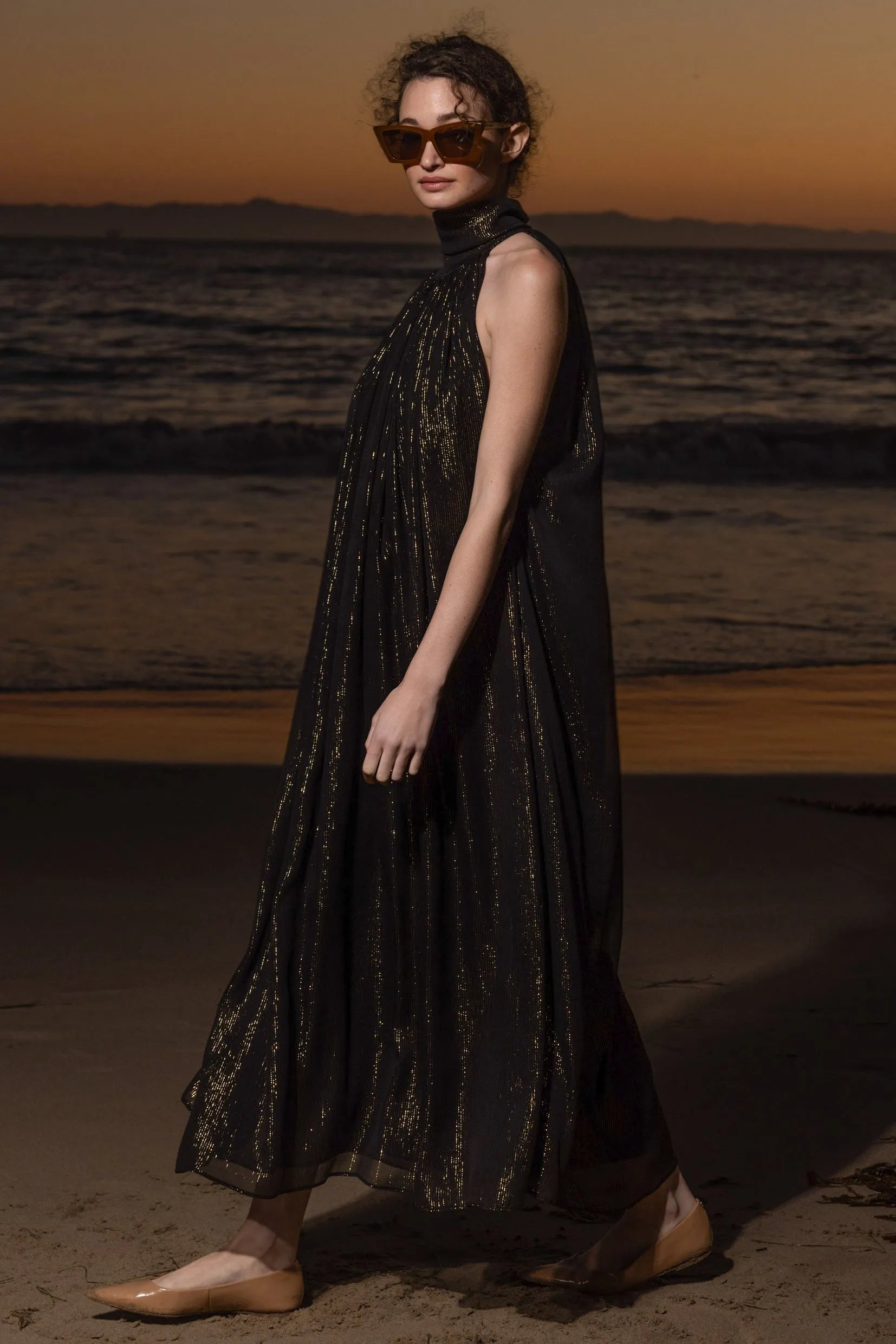Circe Dress - Black Silk Lurex - Heidi Merrick